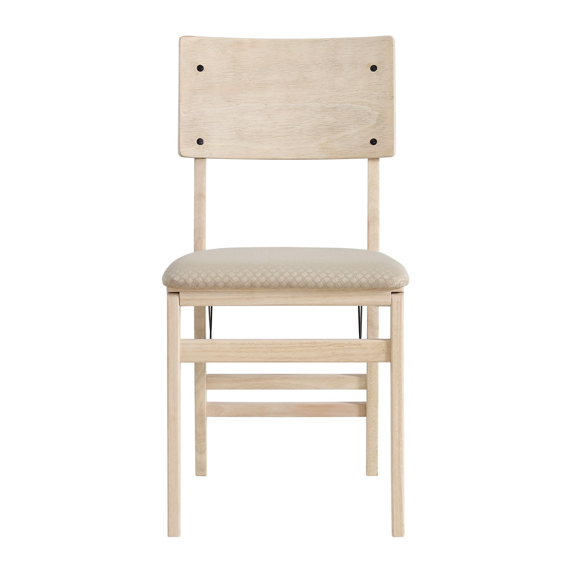 Premium Solid Wood Folding Dining Chair Set of 2 - MECO Stakmore Aztec Curved Back with Fabric Padded Seat - Perfect for Small Spaces, Kitchen, Dining Room & Home Office - Unfinished Wood Finish