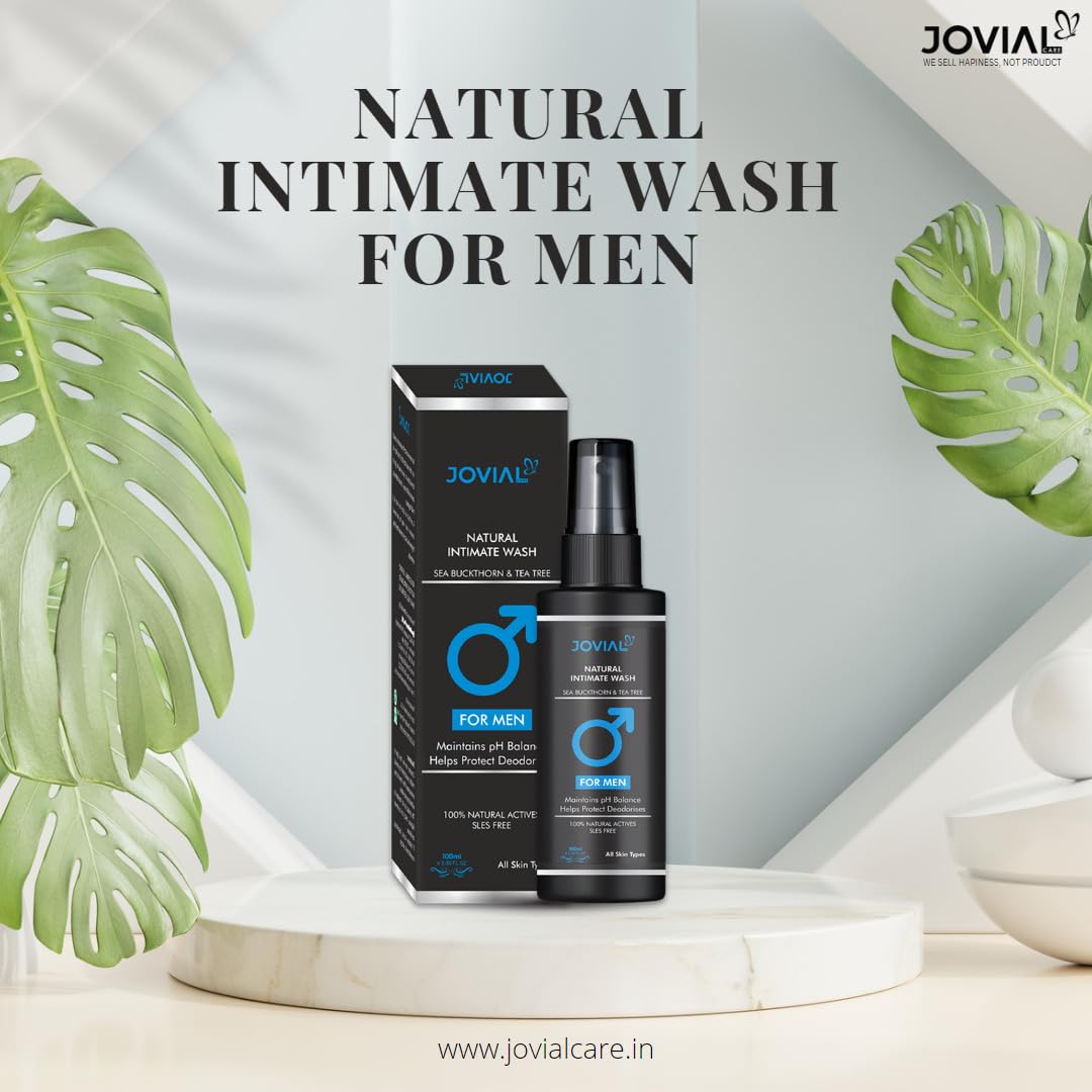 Jovial Care Natural Intimate Wash for Men - pH Balanced Gentle Cleanser for Irritation & Odor Control - 100ml Intimate Hygiene Spray | Ideal for Daily Use, Post-Workout & Travel