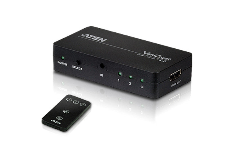 Aten VS381 3-Port HDMI Switch with Remote Control - 4K Ultra HD Support for Home Theater, Gaming & Office Setup