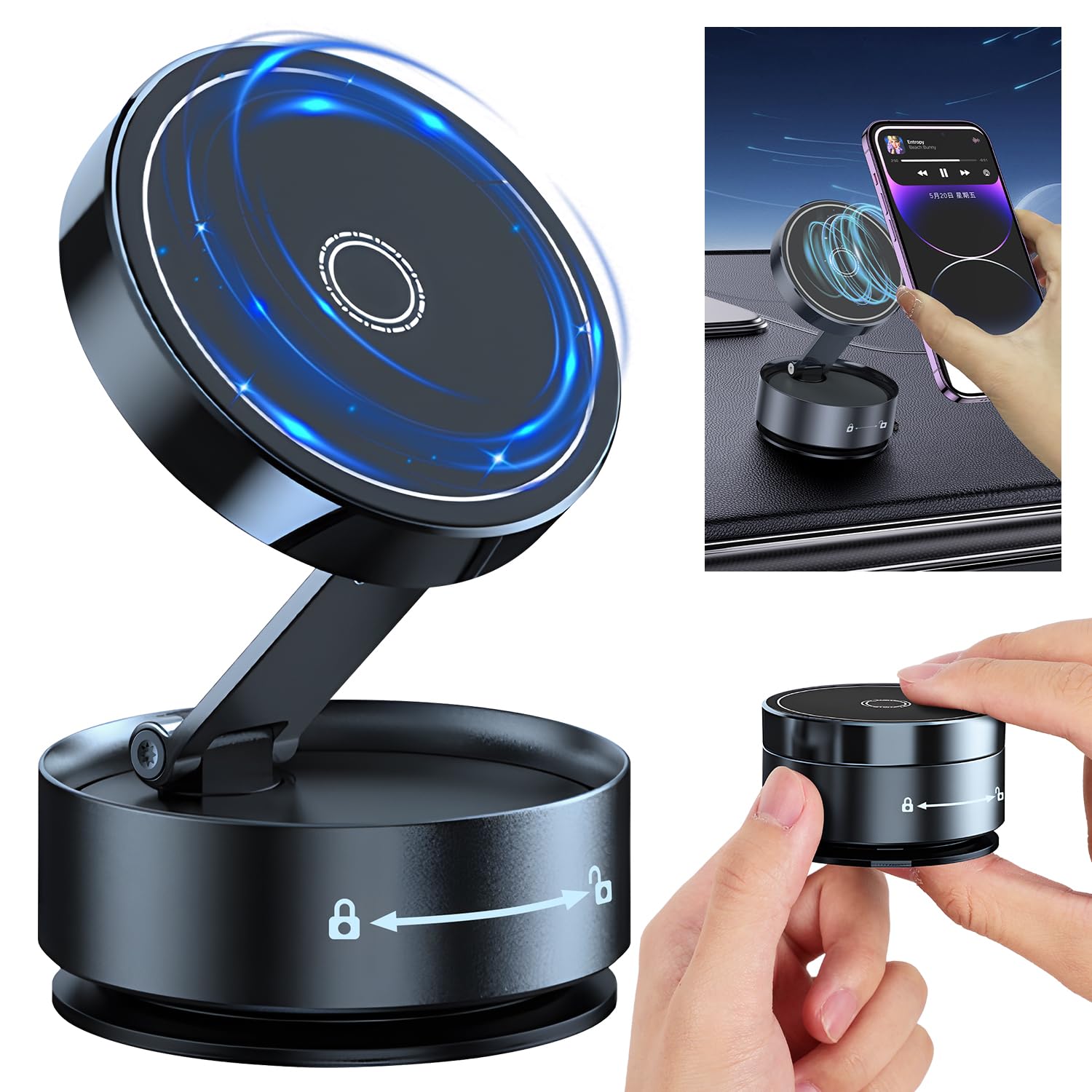 Magnetic Phone Holder for Car, Gym & Mirror - 360° Rotatable & Foldable