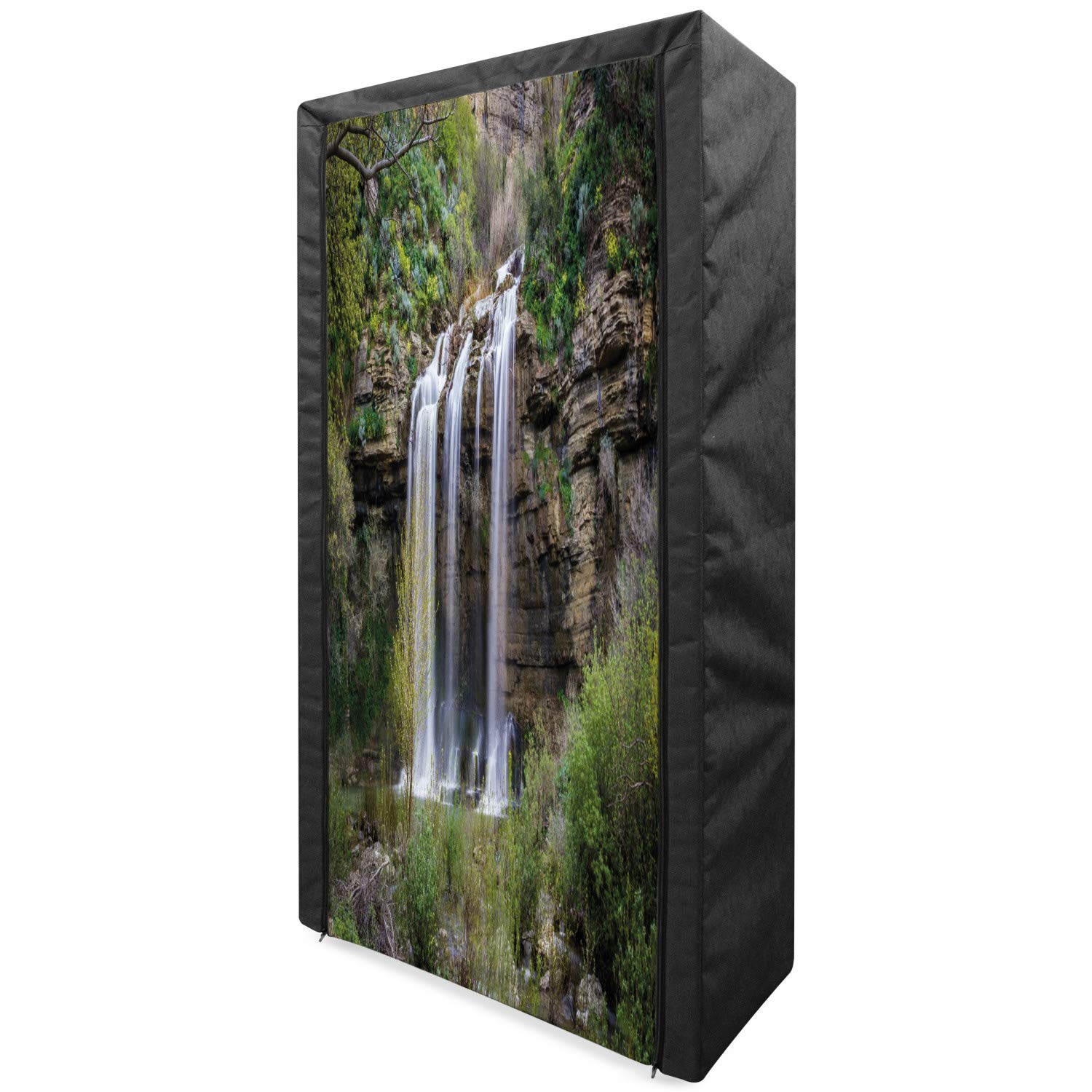 Ambesonne Portable Fabric Wardrobe - Waterfall Forest Jungle Landscape Design, 33.5