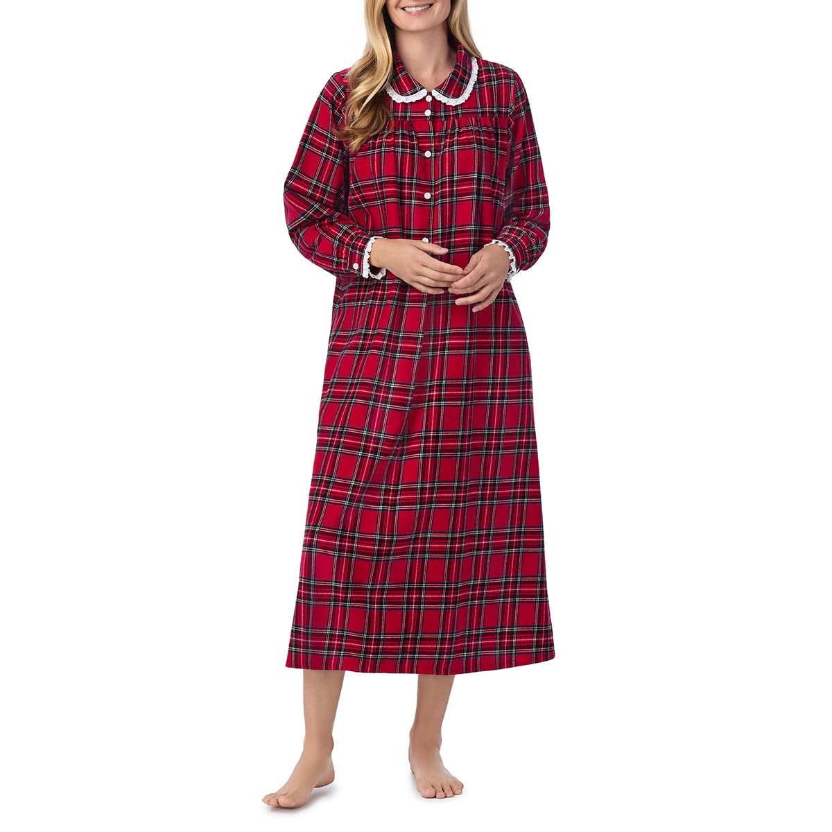 Women's Soft Flannel Pajama Set - Classic Round Neck Long Sleeve Sleepwear Nightgown for Cozy Nights & Lounge Wear at Home