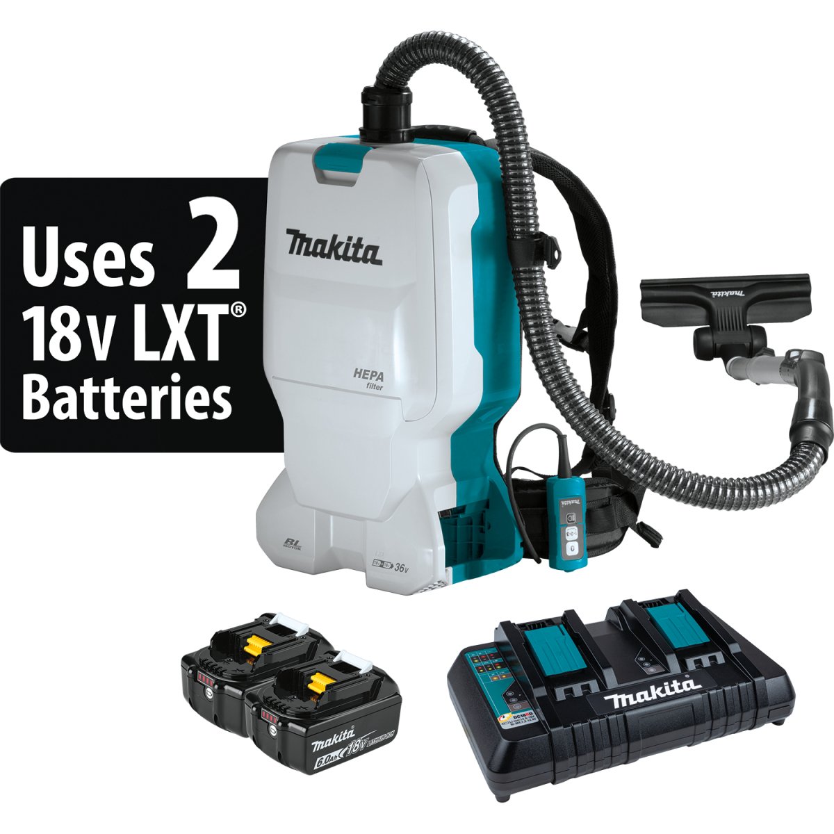 36V (18V X2) LXT® Brushless Cordless Backpack Wet/Dry Vacuum with HEPA Filter - Ideal for Construction, Workshop, and Home Cleaning