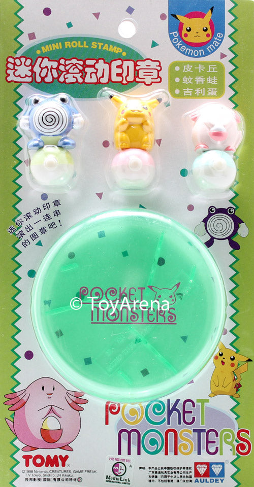 Authentic Auldey Tomy Pokemon Mini Roll Stamp Set - Polywhirl, Pikachu & Chansey - Collectible Toy for Kids & Fans - Perfect for DIY Crafts, Scrapbooking & Gift Wrapping