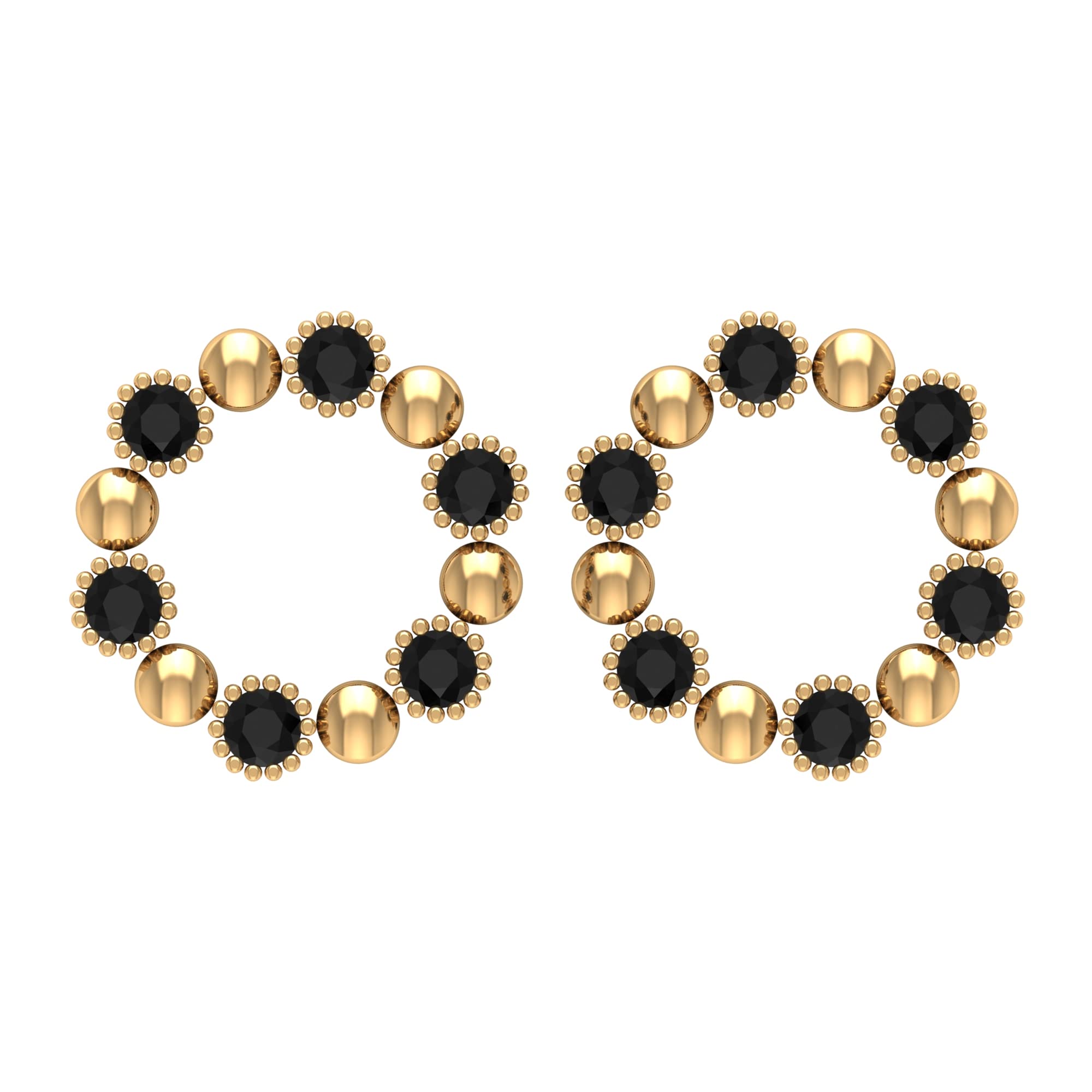 3/4 CT Black Onyx Stud Earrings for Women - 14K Solid Gold Beaded Screw Back Earrings | Elegant Gift for Anniversary, Birthday & Daily Wear