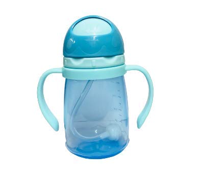 NABHYA Kids Spill-Proof Water Bottle with Gravity Ball Straw - 250ml Transparent Plastic Sippy Cup with Handles for Toddlers - Ideal for School, Travel & Outdoor Activities (Blue)