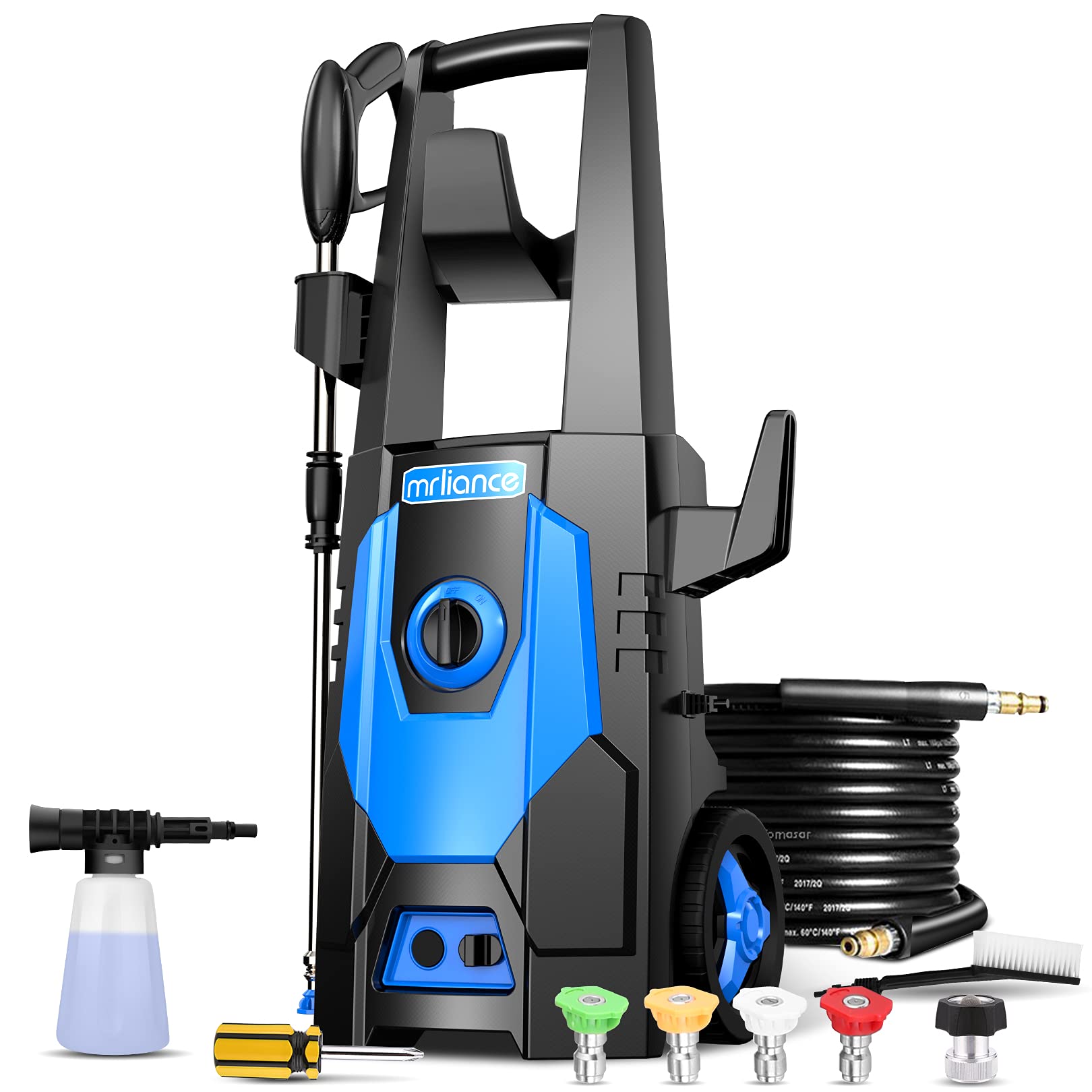 Mrliance 3.1GPM Electric Pressure Washer - High Power Cleaner with Spray Gun, Brush & 4 Quick-Connect Nozzles (Blue) - Perfect for Driveway, Deck, Patio, and Outdoor Cleaning