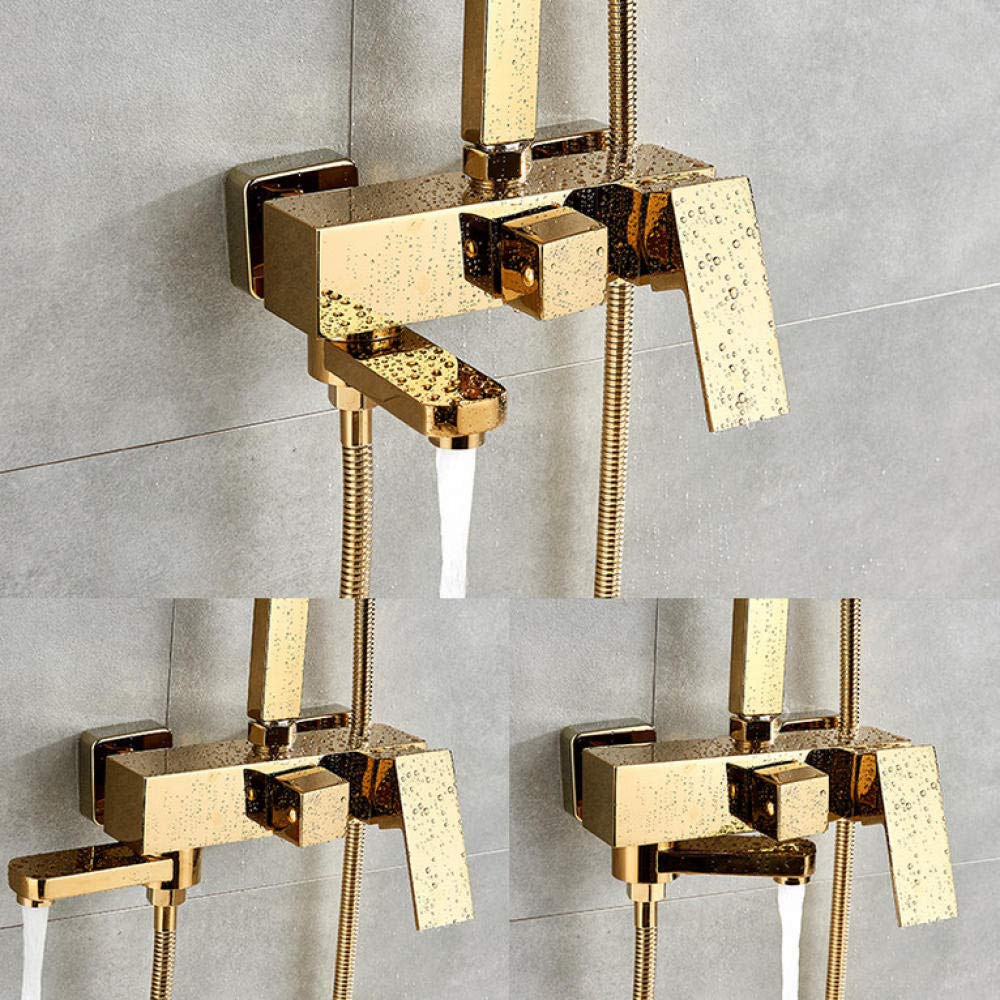 Premium 8 Inch Brass Rainfall Shower System - 3-Way Mixer Tap Wall Mount Bath Shower Faucet Kit with Swivel Spout in Gold Finish | Perfect for Modern Bathroom Renovation & Luxury Spa Experience