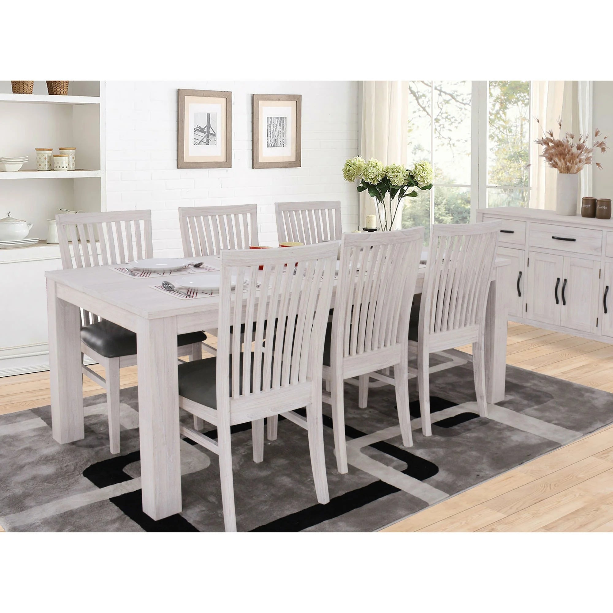Francia Mountain Ash 6-Piece Dining Set with Table & Chairs - Brushed White Wash Finish | Perfect for Kitchen, Dining Room & Outdoor Patio