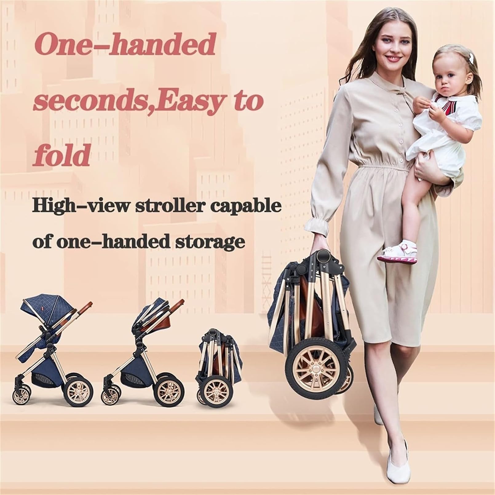 Premium 3-in-1 Luxury Baby Stroller - Lightweight Travel Pram & Pushchair with High Landscape View for Newborns & Toddlers (Navy Blue) | Perfect for City Walks, Air Travel & Outdoor Adventures