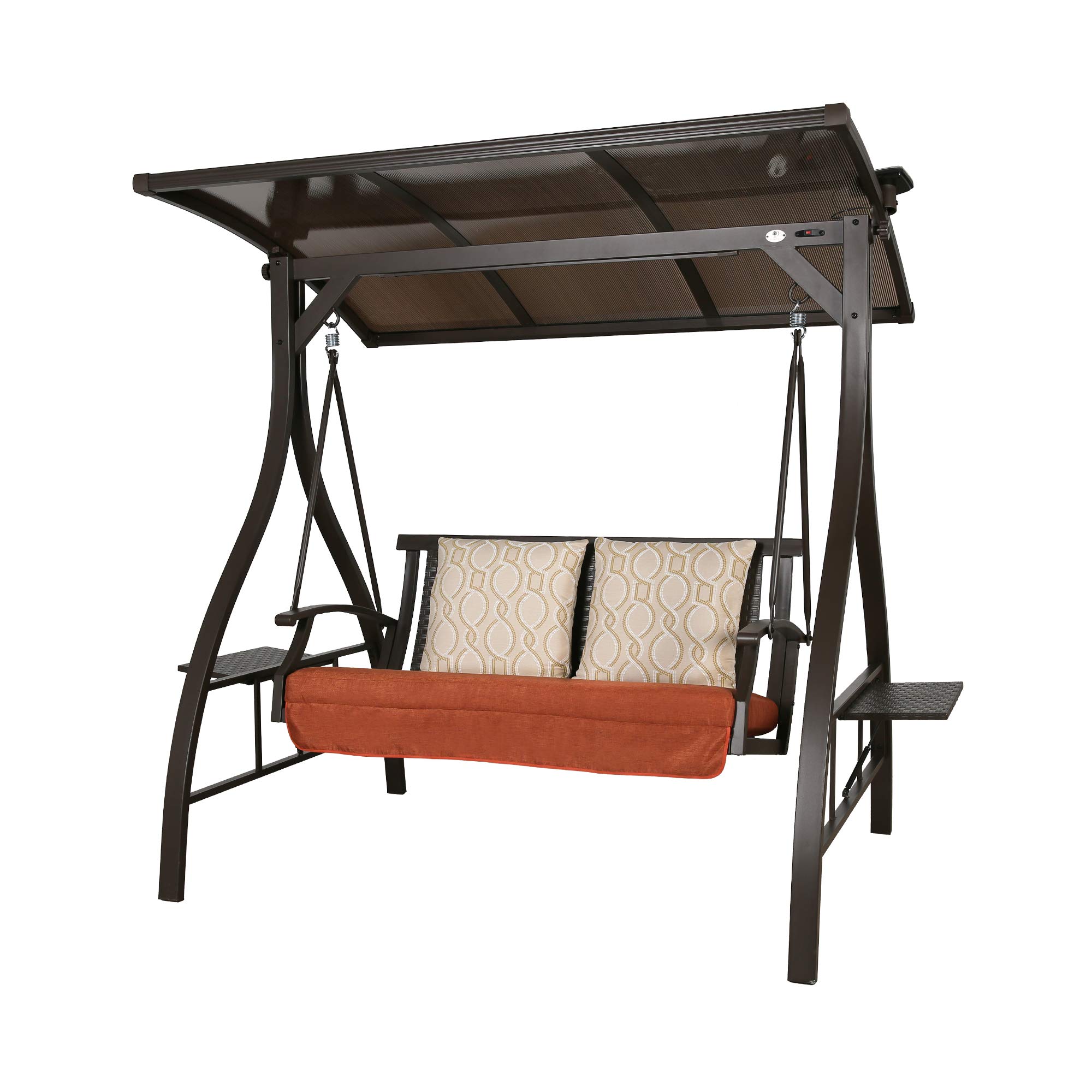 Premium 2-Seat Patio Swing with Cushions - Outdoor Porch Swing Chair with Solar Lights & Adjustable Canopy for Backyard, Garden, Deck Relaxation