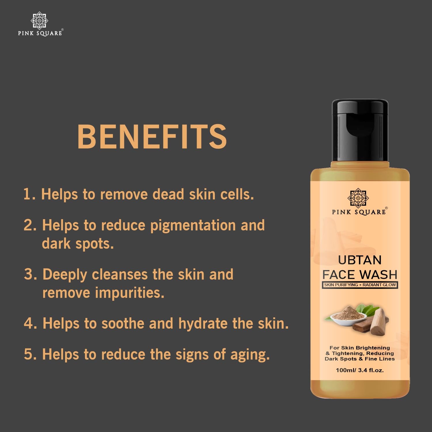 Pink Square Ubtan Face Wash for Tan Removal & Blemish Minimizing - Enriched with Saffron, Turmeric, Chickpea Flour & Walnut Beads - Brightens Complexion & Boosts Natural Glow - 2 Pack (100ML Each) - Perfect for Daily Skincare & Post-Sun Care Routine
