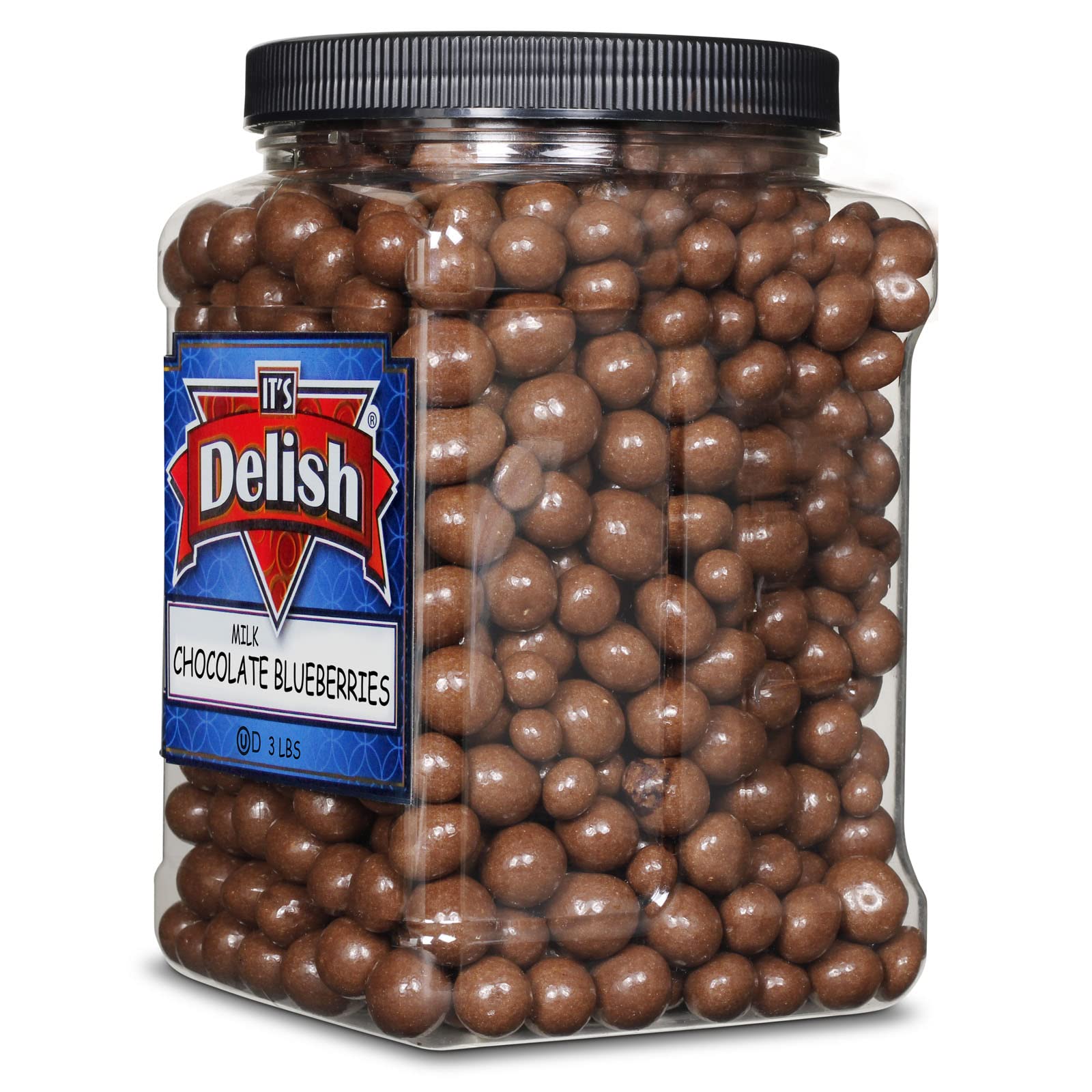 Gourmet Milk Chocolate Covered Blueberries – 3 LBS Bulk Jumbo Jar by It's Delish | Kosher Dairy Chocolate Coated Dried Fruit Snacks | Perfect for Parties, Gifts, Desserts & Healthy Snacking