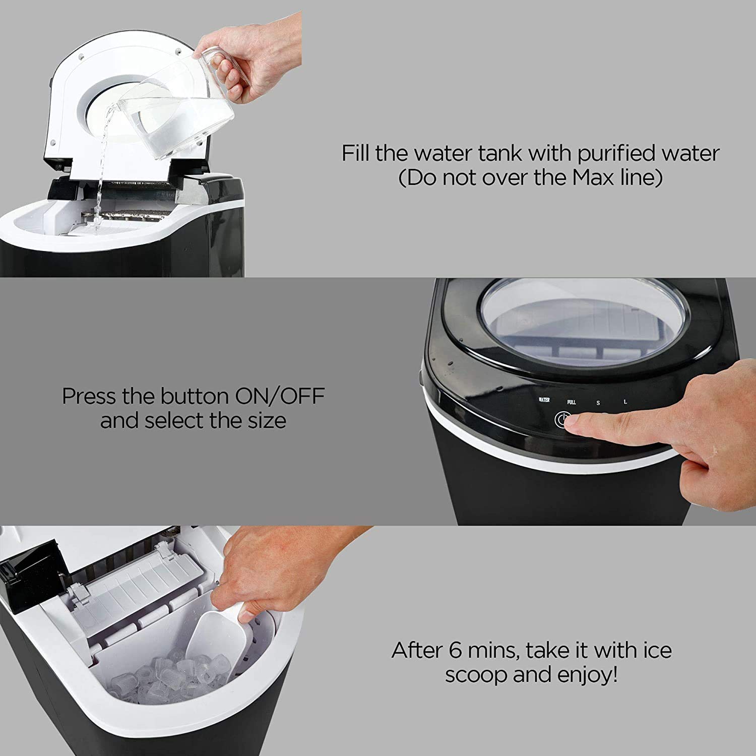 Portable Countertop Ice Maker - 9 Ice Cubes in 6 Minutes, 26LBS/24Hrs Capacity, 2 Ice Size Options, LED Display - Perfect for Home, Office, Bar, Parties & Outdoor Gatherings