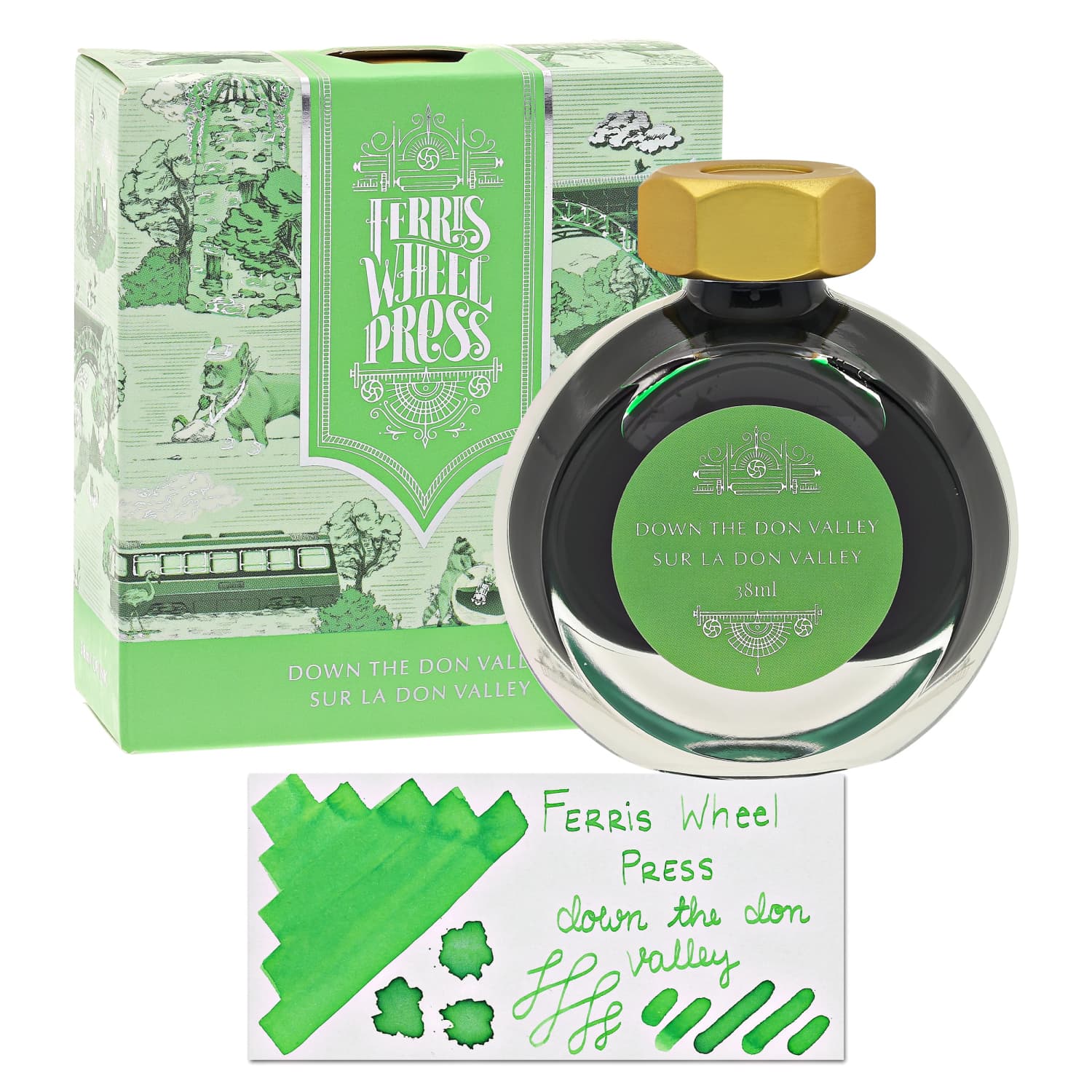 Ferris Wheel Press Down the Don Valley Shimmer Bottled Ink - 38 mL Fountain Pen Ink with Metallic Sheen for Calligraphy, Journaling & Artistic Writing