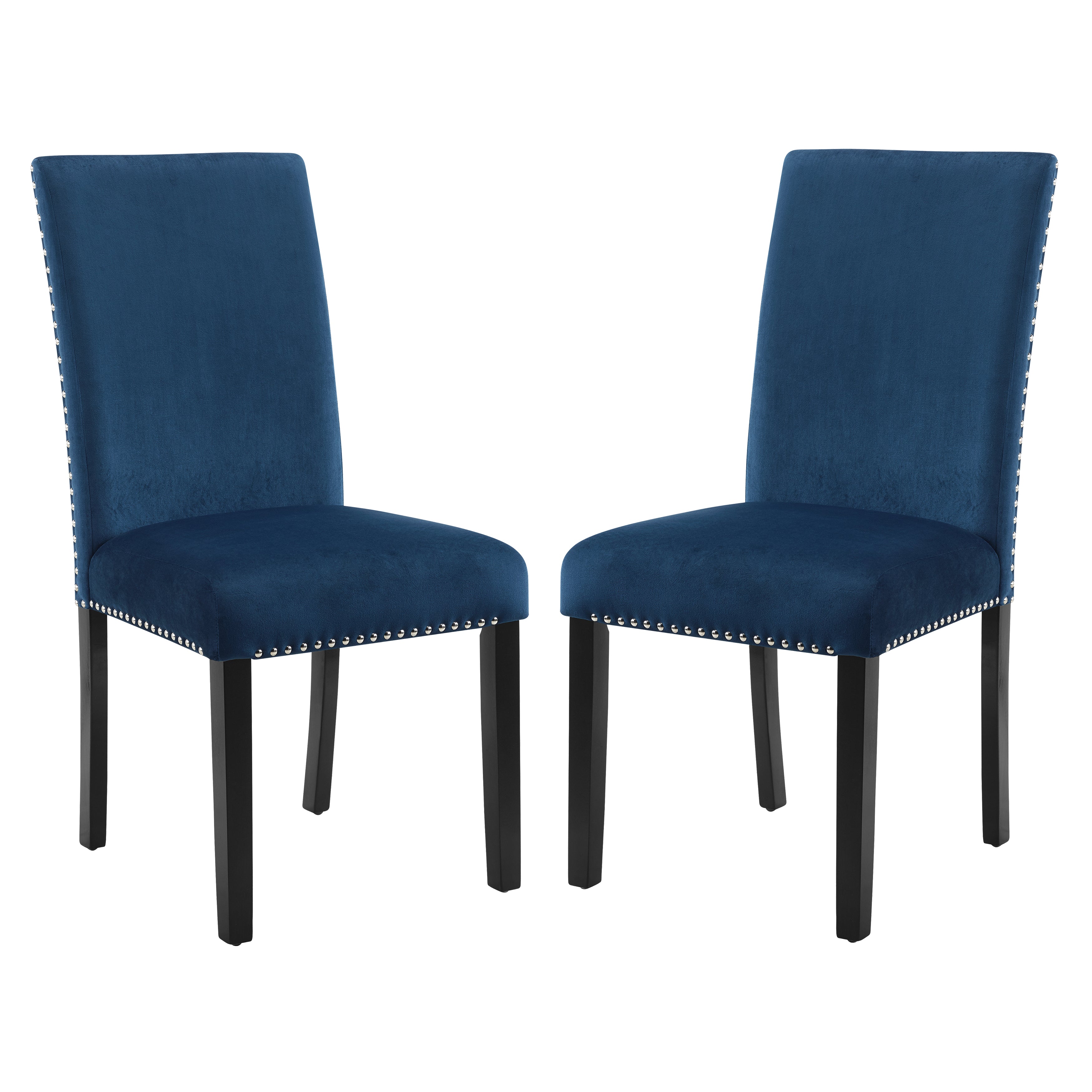 Roundhill Furniture Cobre Contemporary Velvet Dining Chairs with Nailhead Trim - Set of 2 Blue Upholstered Side Chairs for Dining Room, Kitchen, or Office - Modern Comfortable Seating for Home Decor