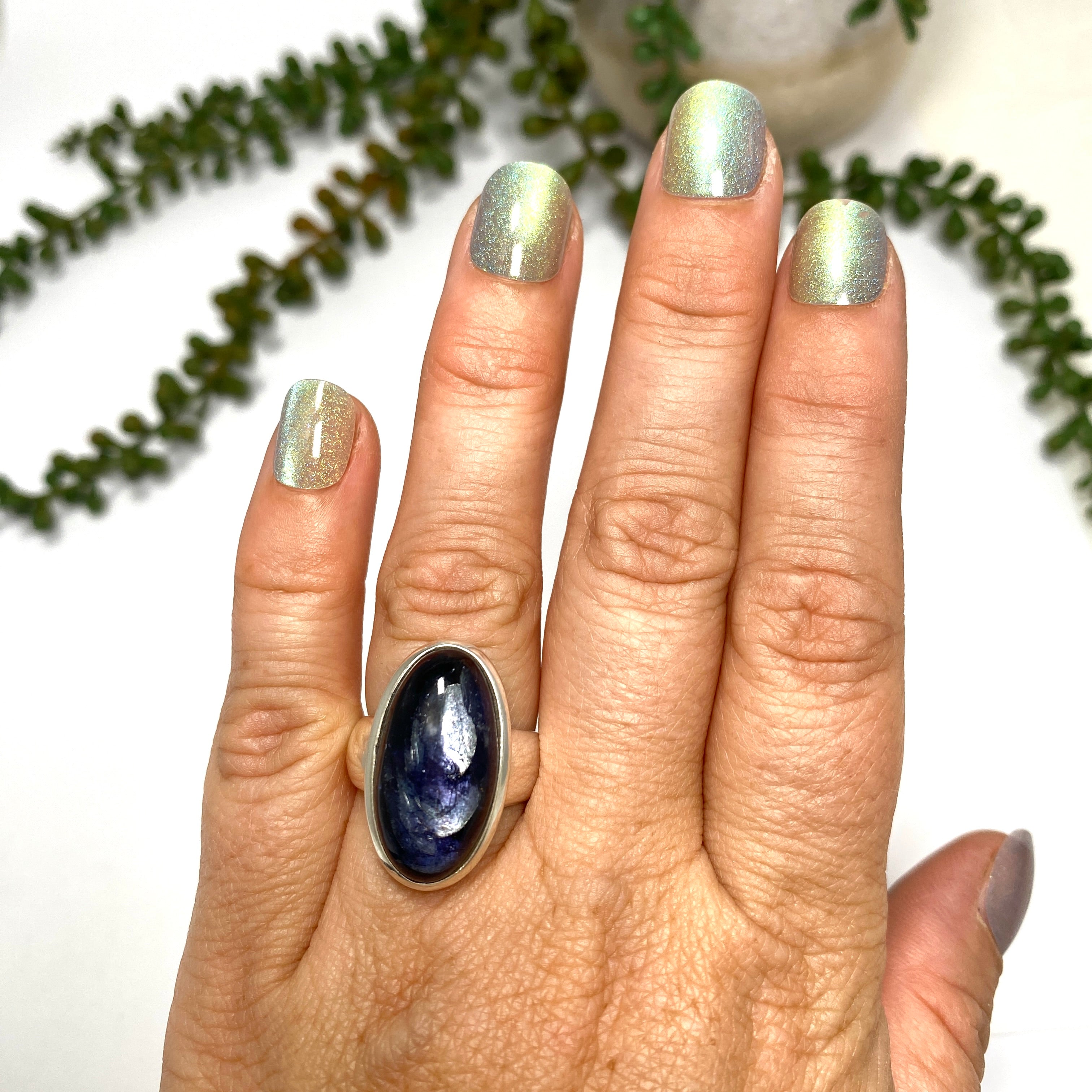Iolite Oval Cabochon Ring Size 7 - Elegant Purple Gemstone Jewelry for Women, Perfect for Weddings, Parties & Everyday Wear