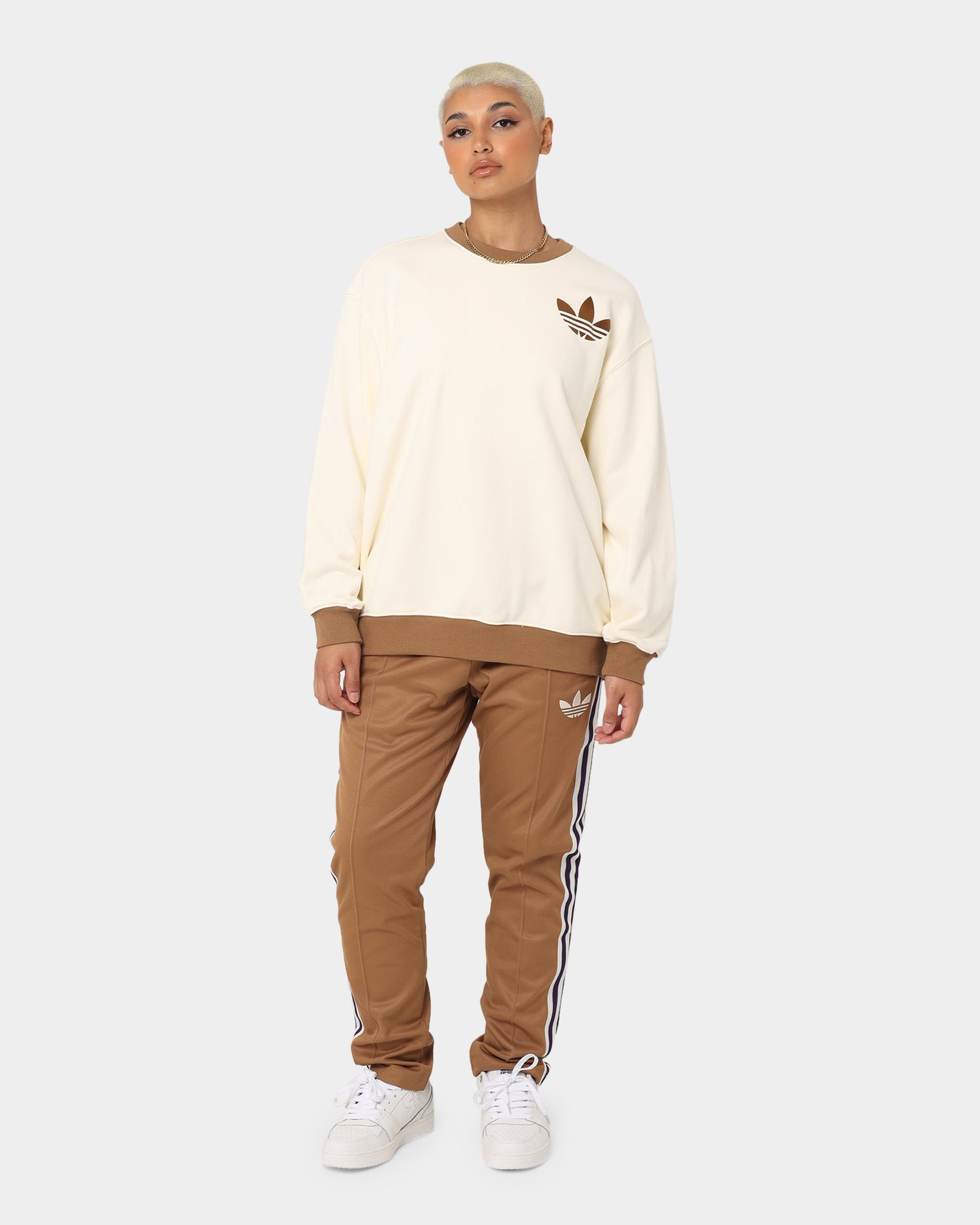 Adidas Adicolor Women's Crewneck Sweatshirt - Soft Cotton Pullover Hoodie in Cream White | Casual Streetwear & Gym Essentials for Women