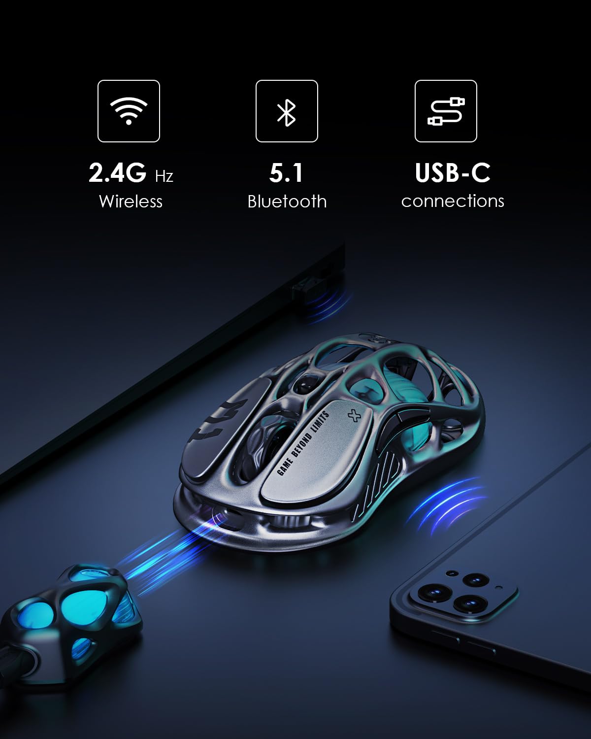 GravaStar Mercury M1 Pro Wireless Gaming Mouse - Lightweight Magnesium Alloy, 26,000 DPI, PAW3395DM Sensor, Tri-Mode Connectivity, 4K Support, 200H Battery Life - Perfect for PC, Mac, Esports & Competitive Gaming