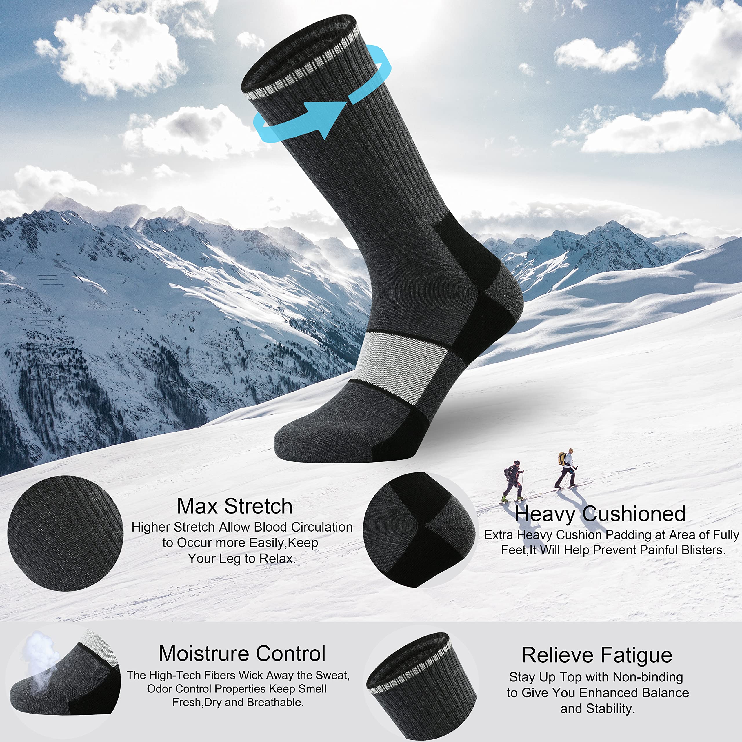 Ortis Men's Merino Wool Cushion Crew Socks - Moisture Wicking, Lightweight & Breathable for Hiking, Cycling & Outdoor Activities - Perfect for Trail Running, Camping & Winter Sports