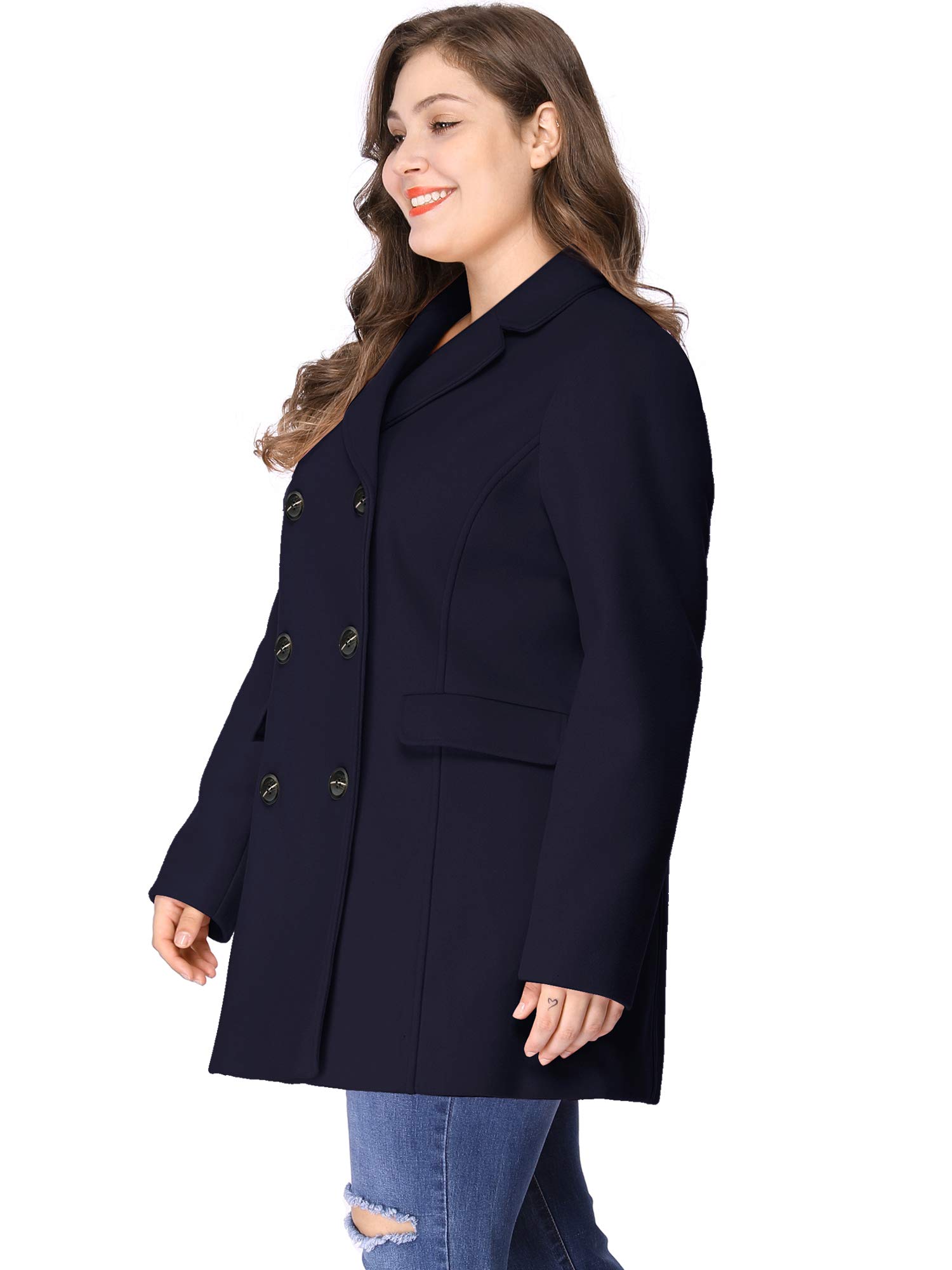 Agnes Orinda Women's Plus Size Notched Lapel Double Breasted Long Trench Coat for Work, Office & Formal Occasions | Winter Warm Wool Blend Overcoat for Business & Evening Events