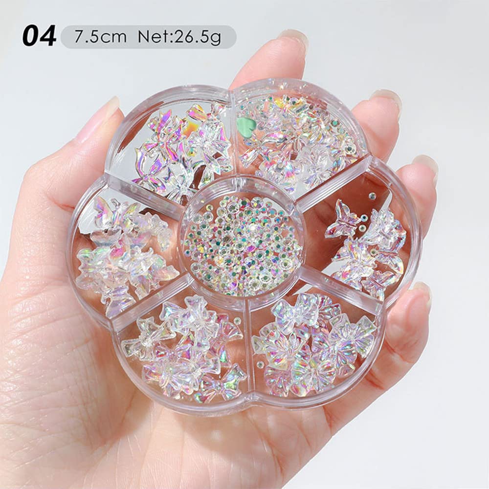 Aurora Butterfly Bow Nail Rhinestones - Flatback Bowknot Nail Charms for Nail Art Designs, AB Crystal Acrylic Nail Tips Decorations, DIY Nail Jewelry Accessories - Perfect for Manicures, Nail Salons, and Home Nail Art DIY Projects