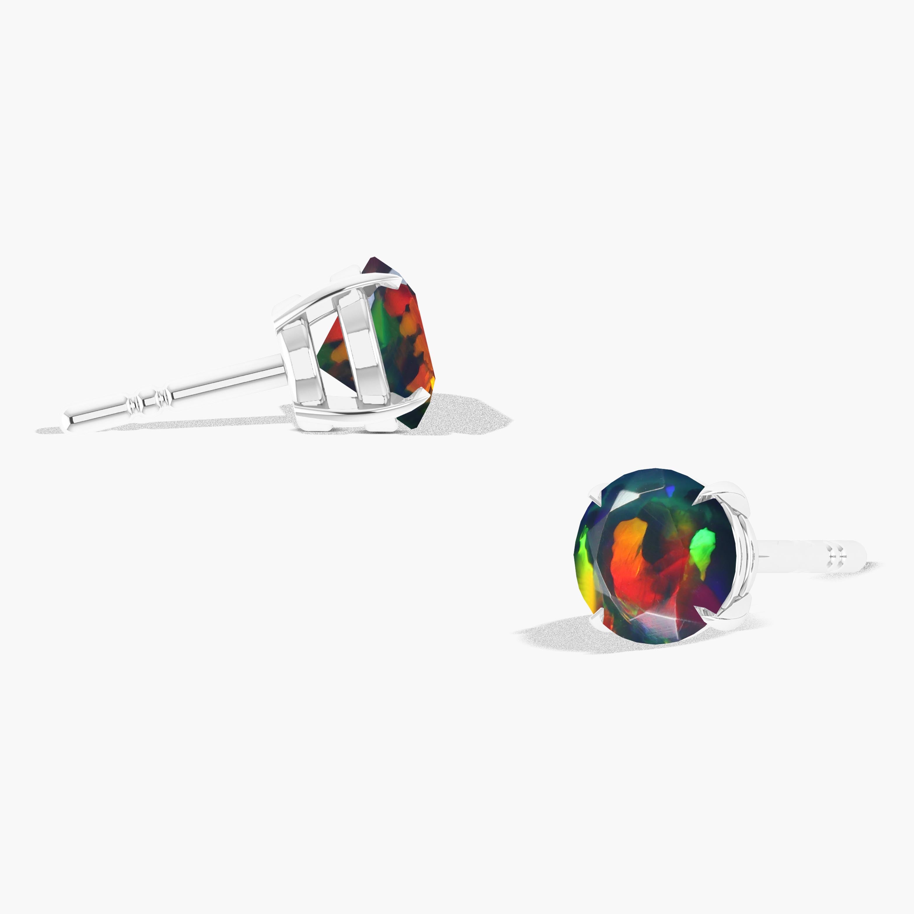 Round Black Opal Gemstone Stud Earrings for Women - Dainty Simple Elegant Earrings for Daily Wear & Special Occasions