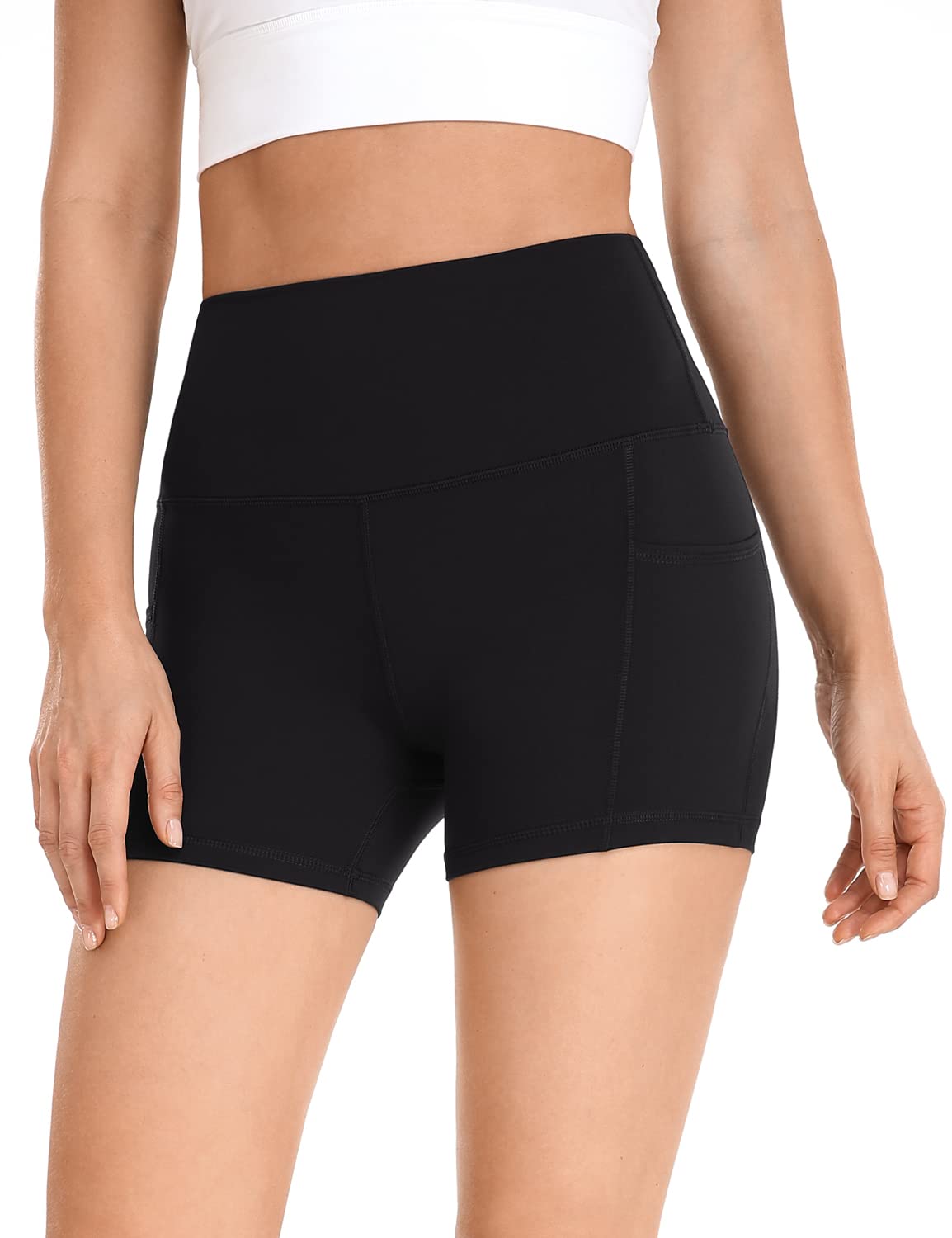 HeyNuts Women's High Waist Compression Yoga Shorts with Side Pockets - 4