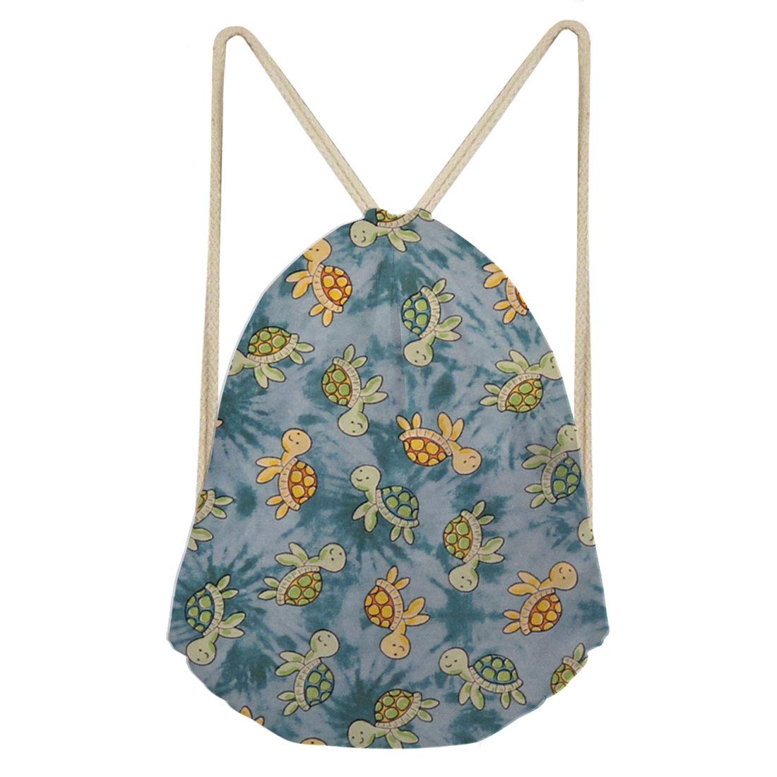 WELLFLYHOM Tie Dye Sea Turtle Print Drawstring Backpack - Large Sports Gym Bag for Workout, Swim, PE & Travel - Cute Toy Storage Sack for Men, Women, Kids, Boys & Girls - Perfect for School, Beach & Sports Activities
