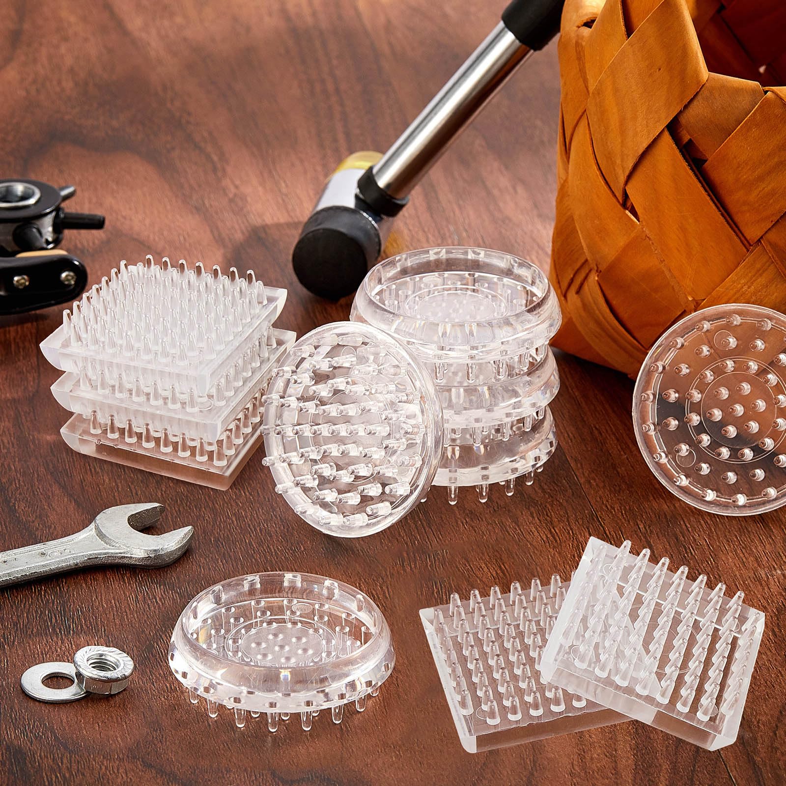 Queekay 24 Pcs Carpet Protector Spiked Plastic Caster Cups - Round & Square Furniture Protectors for Sofas, Tables, Chairs, Offices & Bookcases - Heavy Duty Floor Guard for Hardwood & Carpet (Home & Office Use)