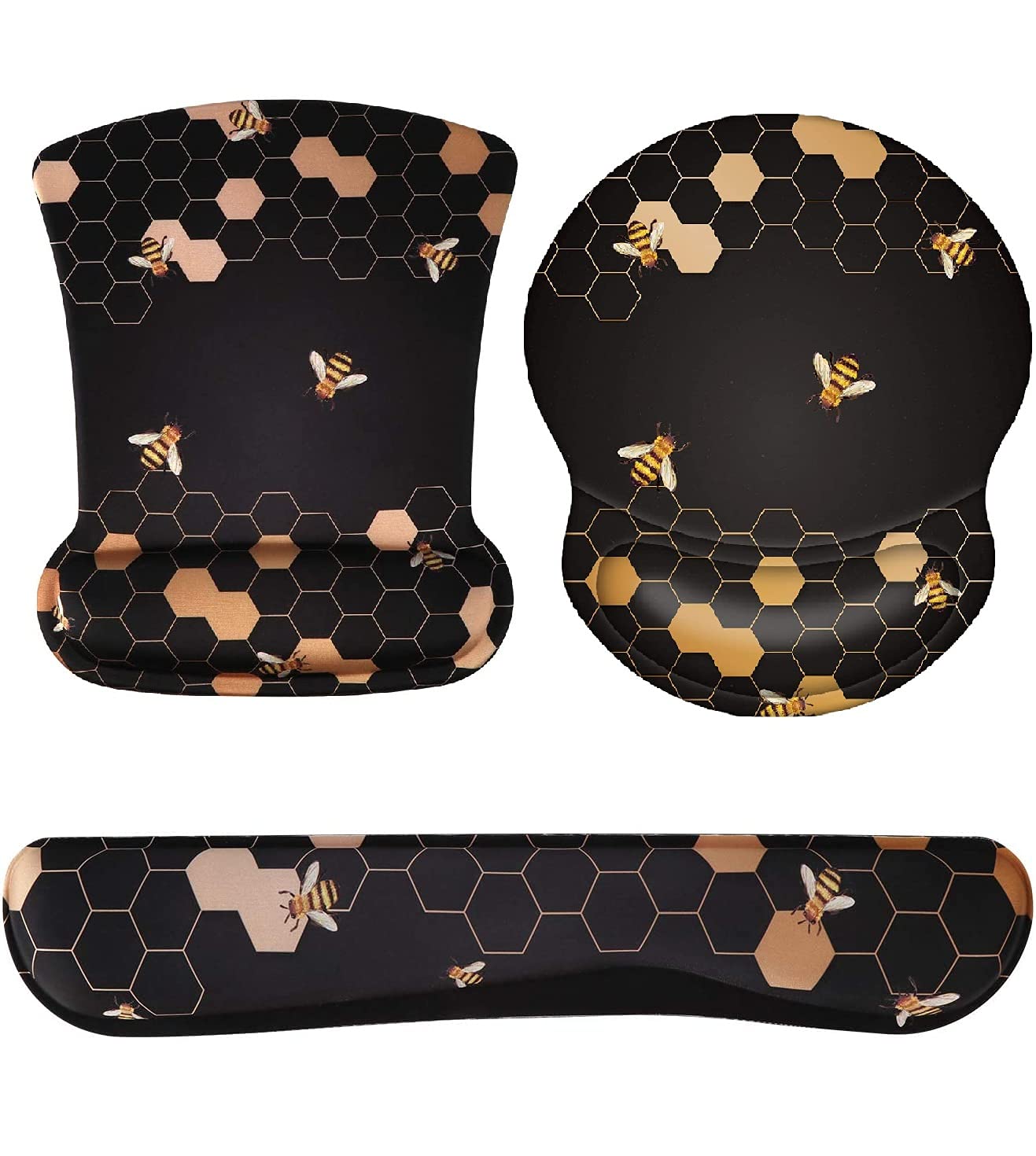 iCasso Ergonomic Keyboard Wrist Rest & Mouse Pad Set with Gel Support - 3-Piece Comfort Bundle for Pain-Free Typing (Honey) | Perfect for Office, Home & Gaming Computer Workstations