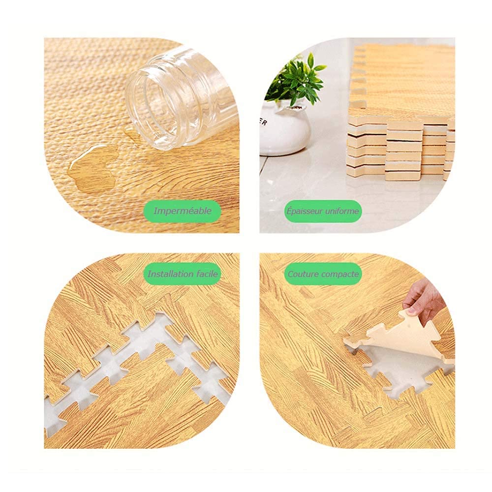 LUVODI 24-Piece EVA Foam Puzzle Mat - 60 x 60 cm Non-Slip Wood Grain Rubber Flooring for Baby Playroom, Home Gym & Kids Play Area - Light Brown Interlocking Tiles for Safe Crawling & Exercise