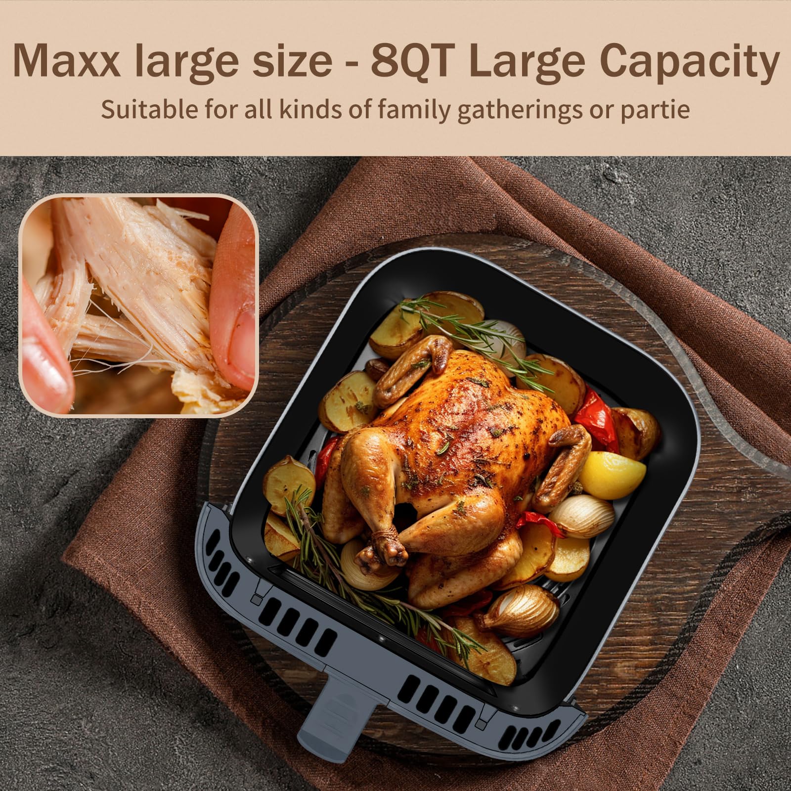 SEEDEEM Max XL 8-Quart Air Fryer Toaster Oven Combo - 10-in-1 Multi-Function Countertop Convection Oven with LCD Touchscreen, ClearCook Window for Baking, Roasting, Broiling, Dehydrating (Gray) - Perfect for Family Cooking, Healthy Meals & Party Snacks