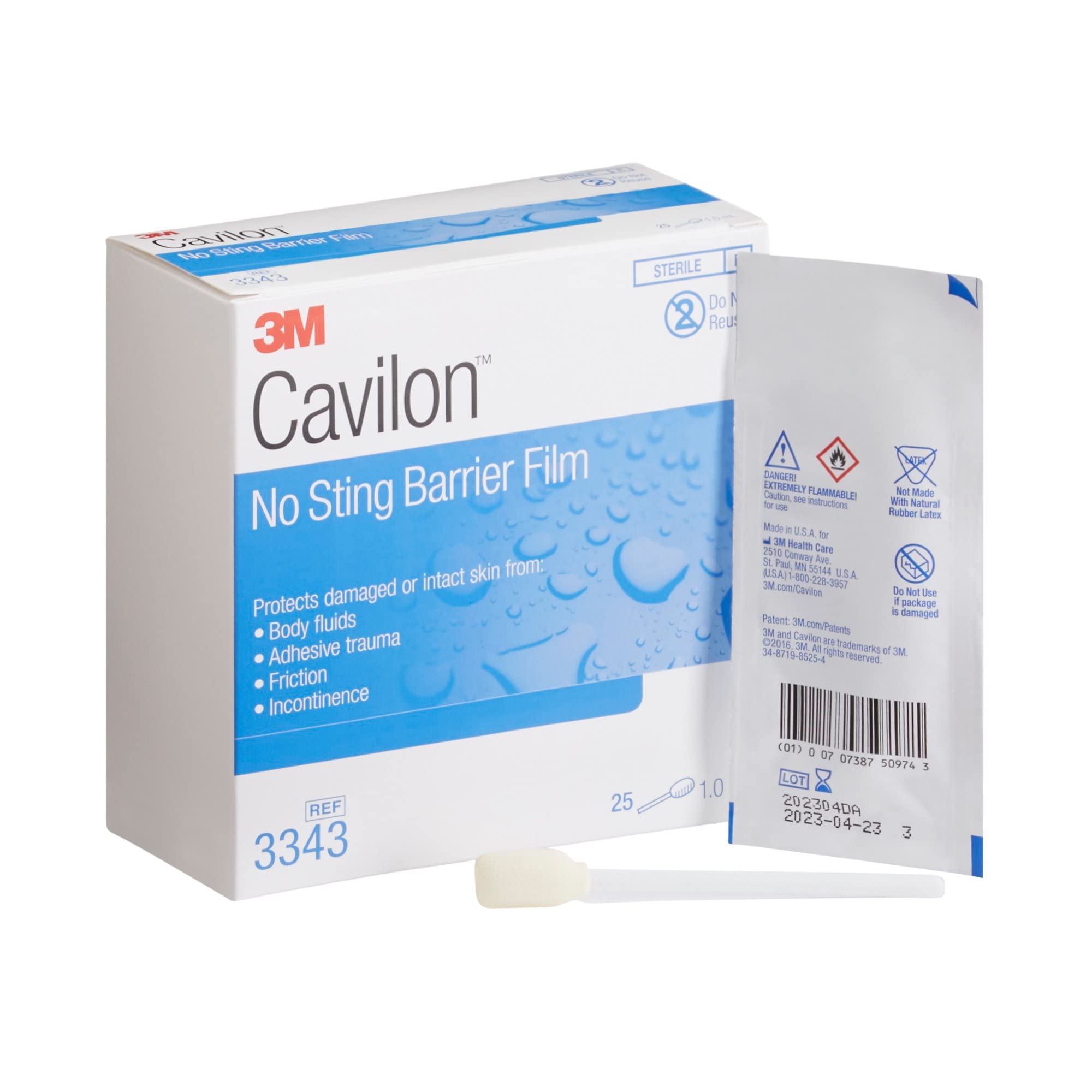 MMM Cavilon Alcohol-Free No-Sting Barrier Film Wands/Swabs 1.0 - 25 Count Per Box | Skin Protection for Ostomy, Wound Care & Incontinence | Medical Supplies for Home & Hospital Use