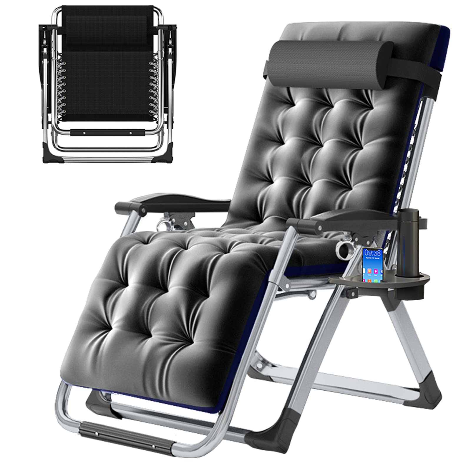 SLSY Zero Gravity Reclining Lounge Chair with Removable Cushion & Side Tray - Adjustable Patio Chair for Indoor/Outdoor Use - Perfect for Backyard, Poolside, Camping & Relaxation