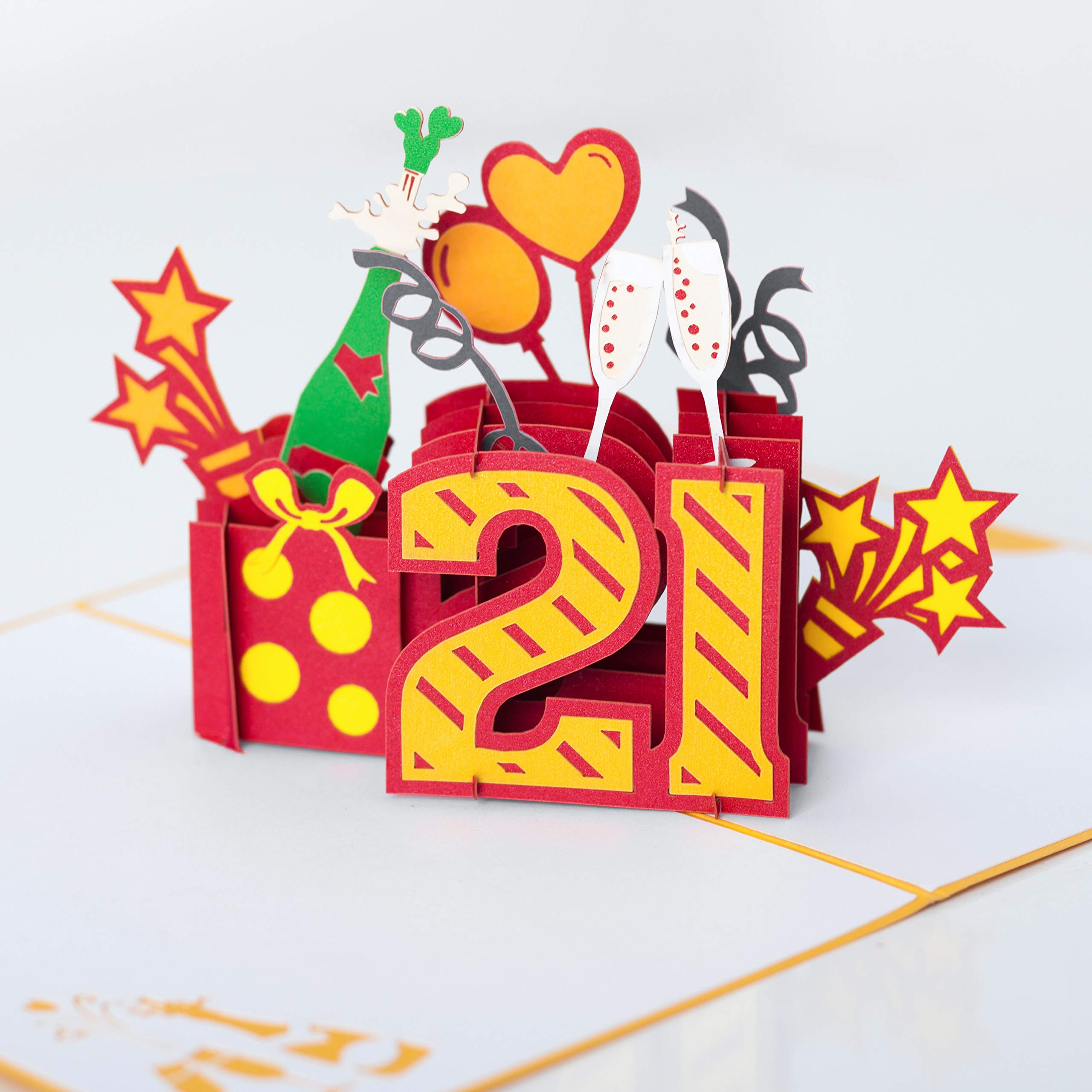 Handmade 3D Popup Birthday Card - Happy Birthday 21st Age Number Pop-Up Greeting Card | Perfect for 21st Birthday Celebrations, Parties & Special Gifts