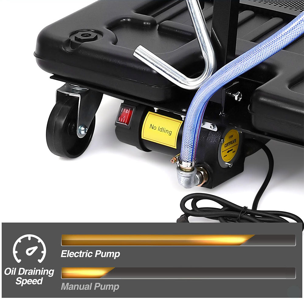 GARVEE 17 Gallon Electric Oil Drain Pump with 110V Motor & 8 Ft Hose - Low Profile Oil Drain Cart with T-Folding Handle for Trucks, Cars, SUVs - Ideal for DIY Oil Changes & Auto Maintenance in Garages