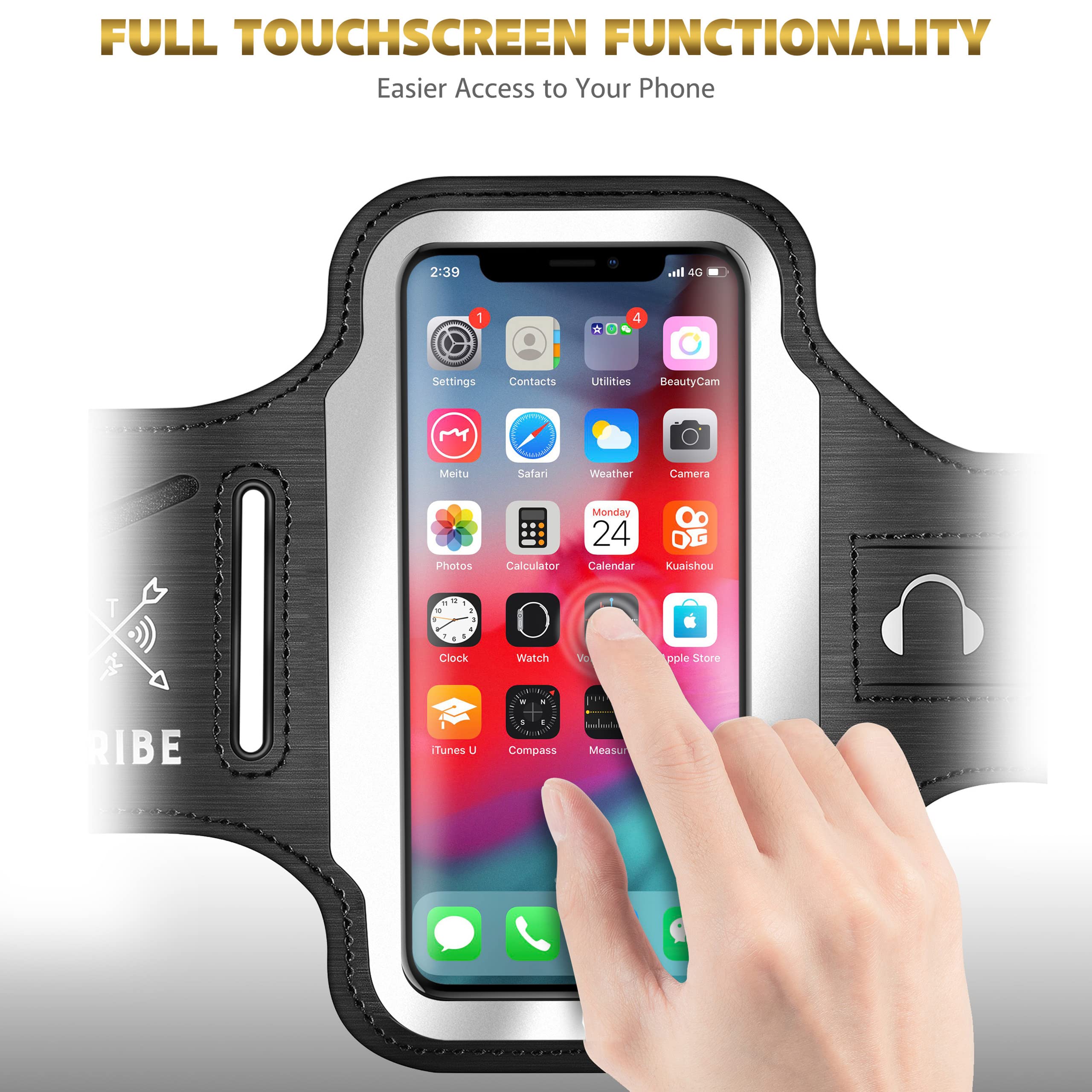 TRIBE Running Phone Holder Armband for iPhone & Samsung Galaxy - Adjustable Sports Armband for Men & Women - Perfect for Running, Jogging, Walking, Gym Workouts - Fits All Smartphones with CC/Key Pocket - Ideal for Fitness Enthusiasts & Outdoor Activities