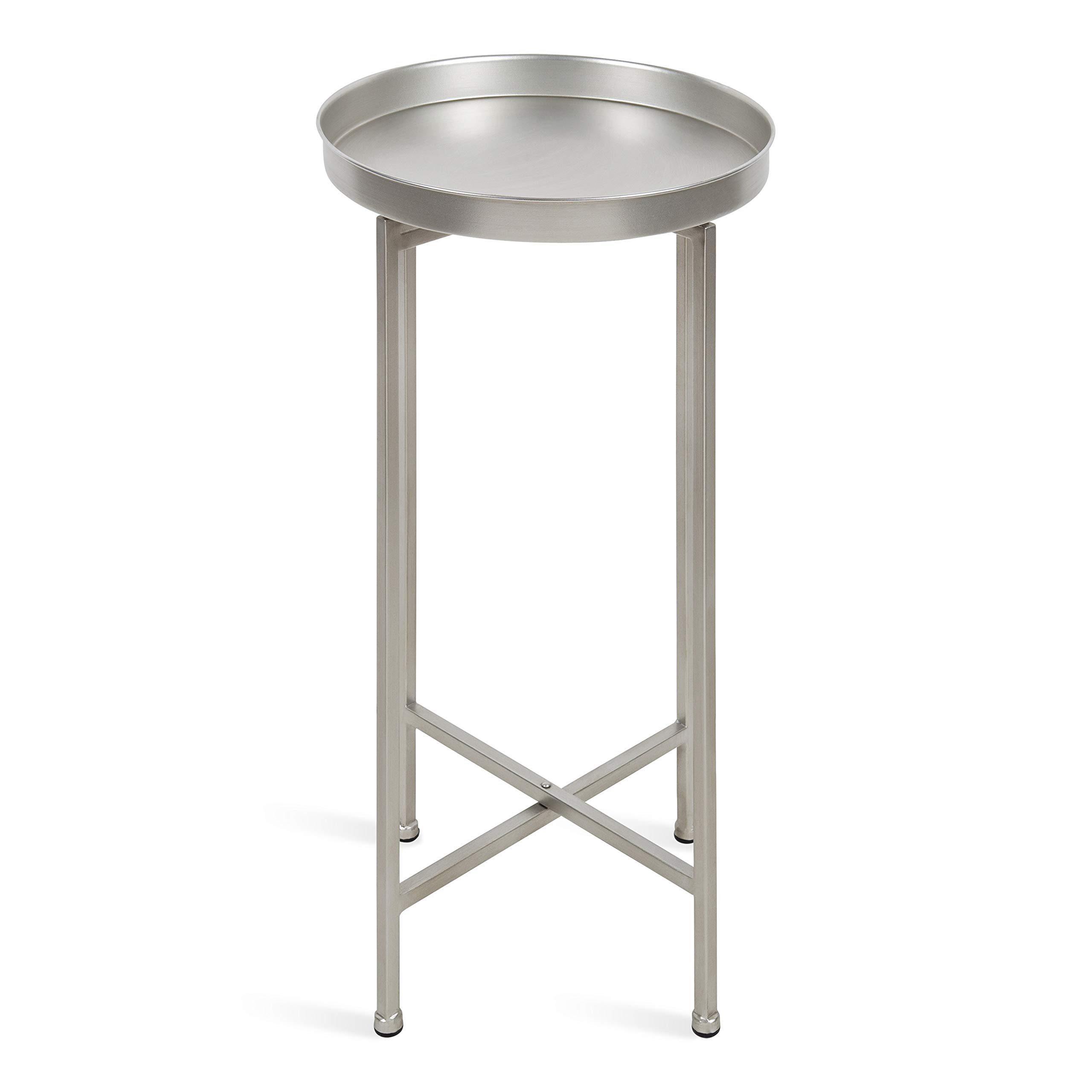 Kate and Laurel Celia Round Metal Foldable Side Table with Tray Top - 14