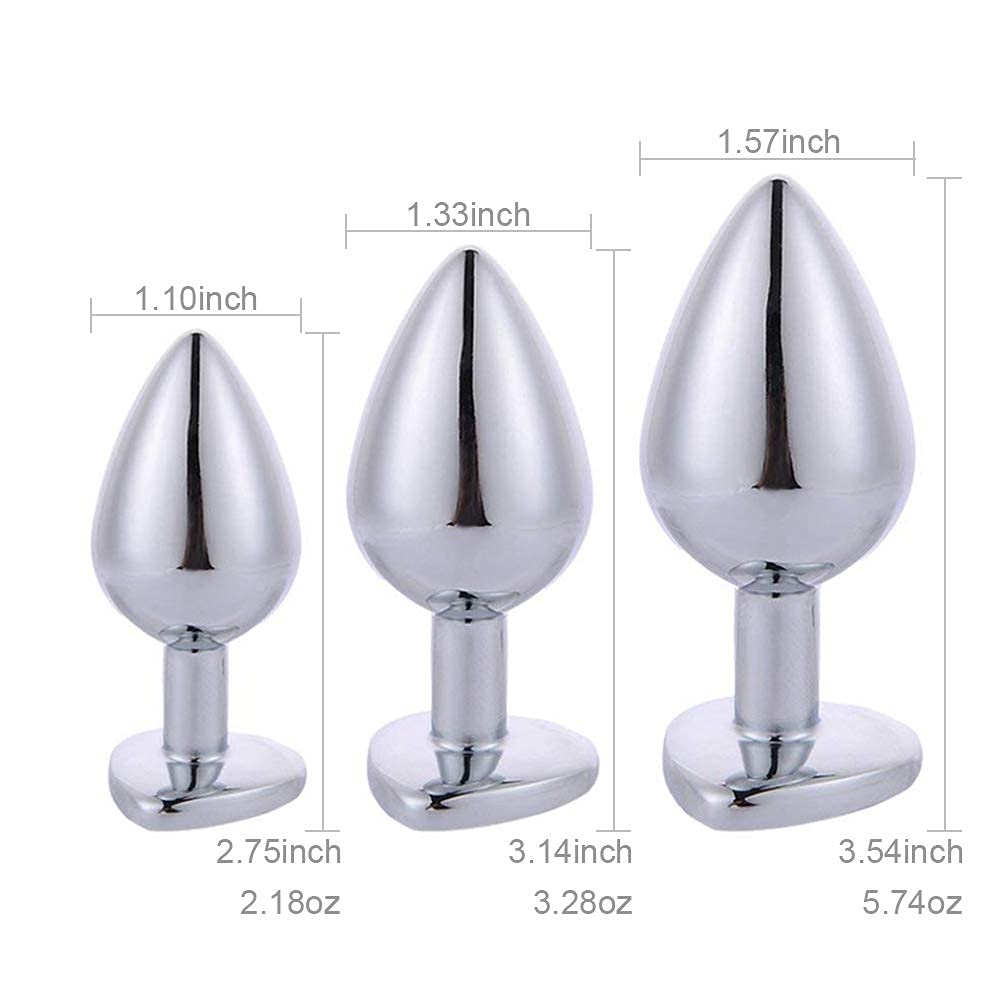 3-Piece Metal Anal Plug Trainer Kit with Heart-Shaped Jewelry - Beginner to Advanced Unisex Sex Toy for Valentine's & Birthday Gifts - Deep Purple - Perfect for Couples Play, BDSM, and Solo Exploration
