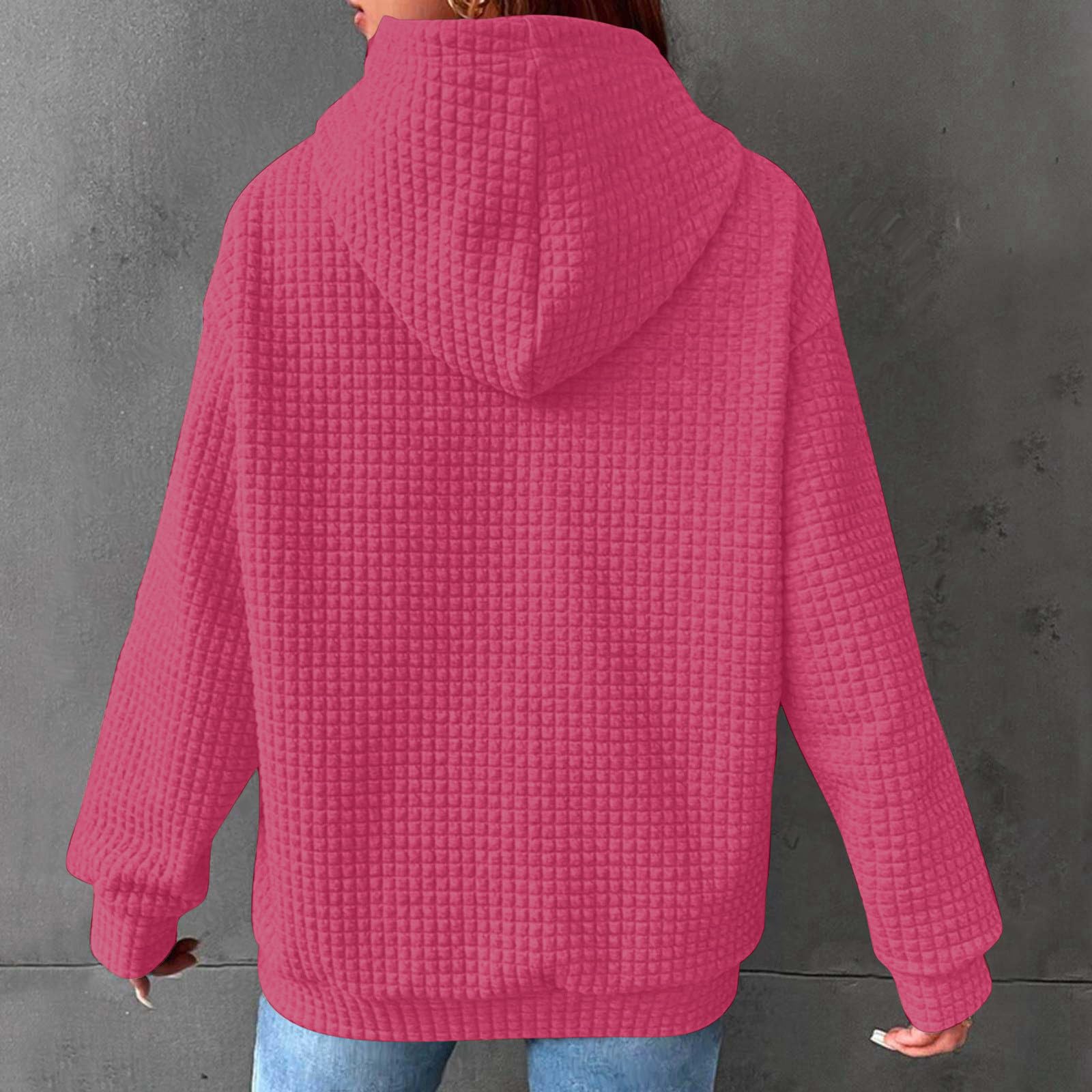 Stessotudo Women's Casual Waffle Hoodies - Long Sleeve Drawstring Comfortable Sweatshirts, Solid Color Loose Fit Fashion Fall Clothes 2023 | Perfect for Autumn Outings, Coffee Dates & Cozy Loungewear