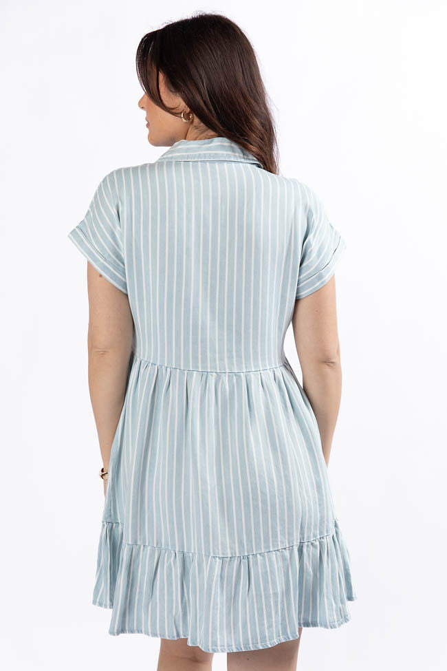 Stylish Striped Chambray Shirt Dress for Women - Casual & Comfortable Summer Outfit - Perfect for Beach, Office & Weekend Wear