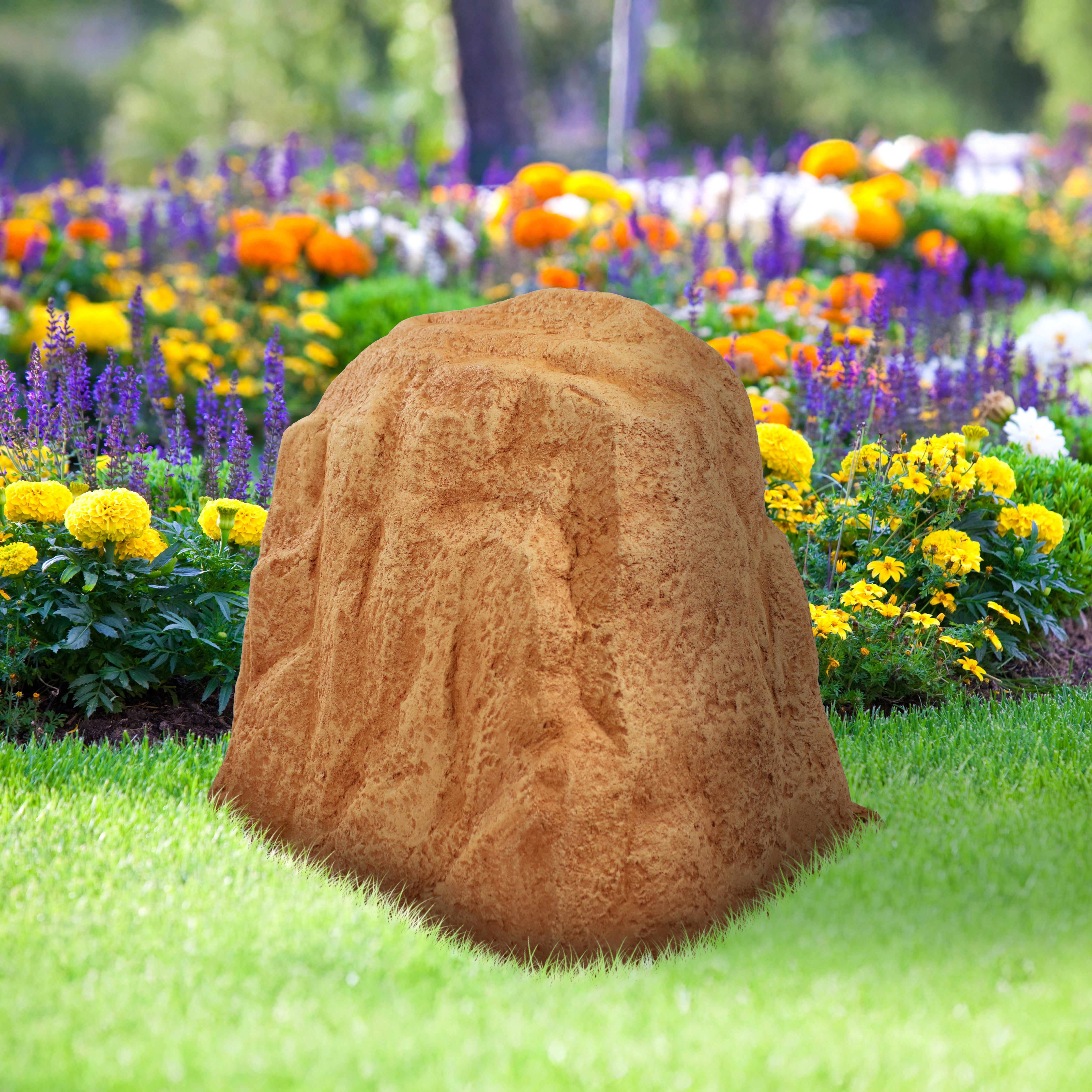 Sunnydaze Polyresin Landscape Rock Cover with Stakes - Decorative Yard Rock Cover for Outdoor Garden, Lawn, and Patio - Weatherproof and UV Resistant - Perfect for Hiding Utility Boxes, Cables, and Unsightly Areas
