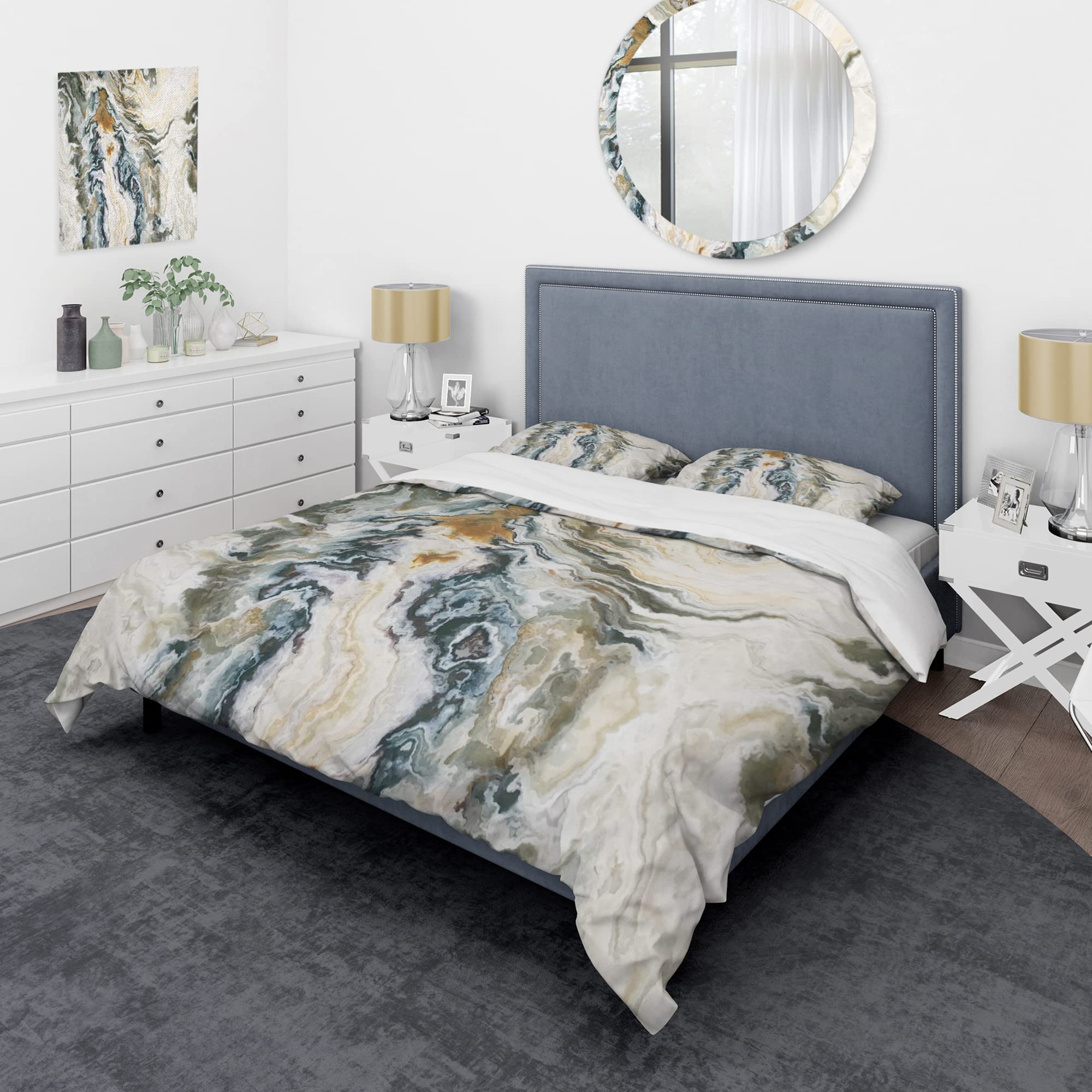 Onyx Mid-Century Modern Duvet Cover Set King Size - 3 Piece Cottage Bedding Set with Detailed Composition for All Seasons | Perfect for Guest Rooms, Master Bedrooms & Airbnb Stays