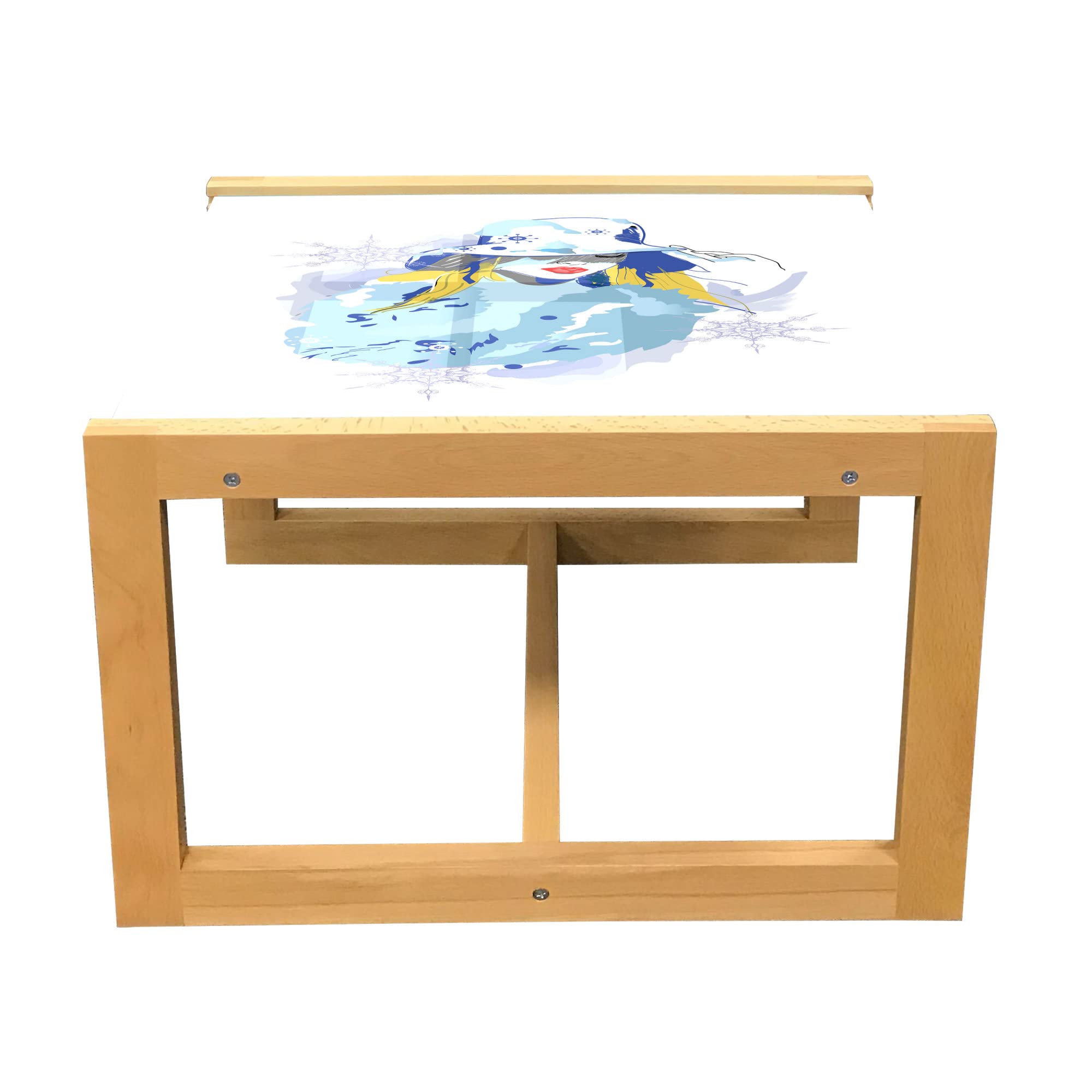 Ambesonne Watercolor Coffee Table - Pastel Winter Portrait, Wooden Frame for Office & Dorm Decor