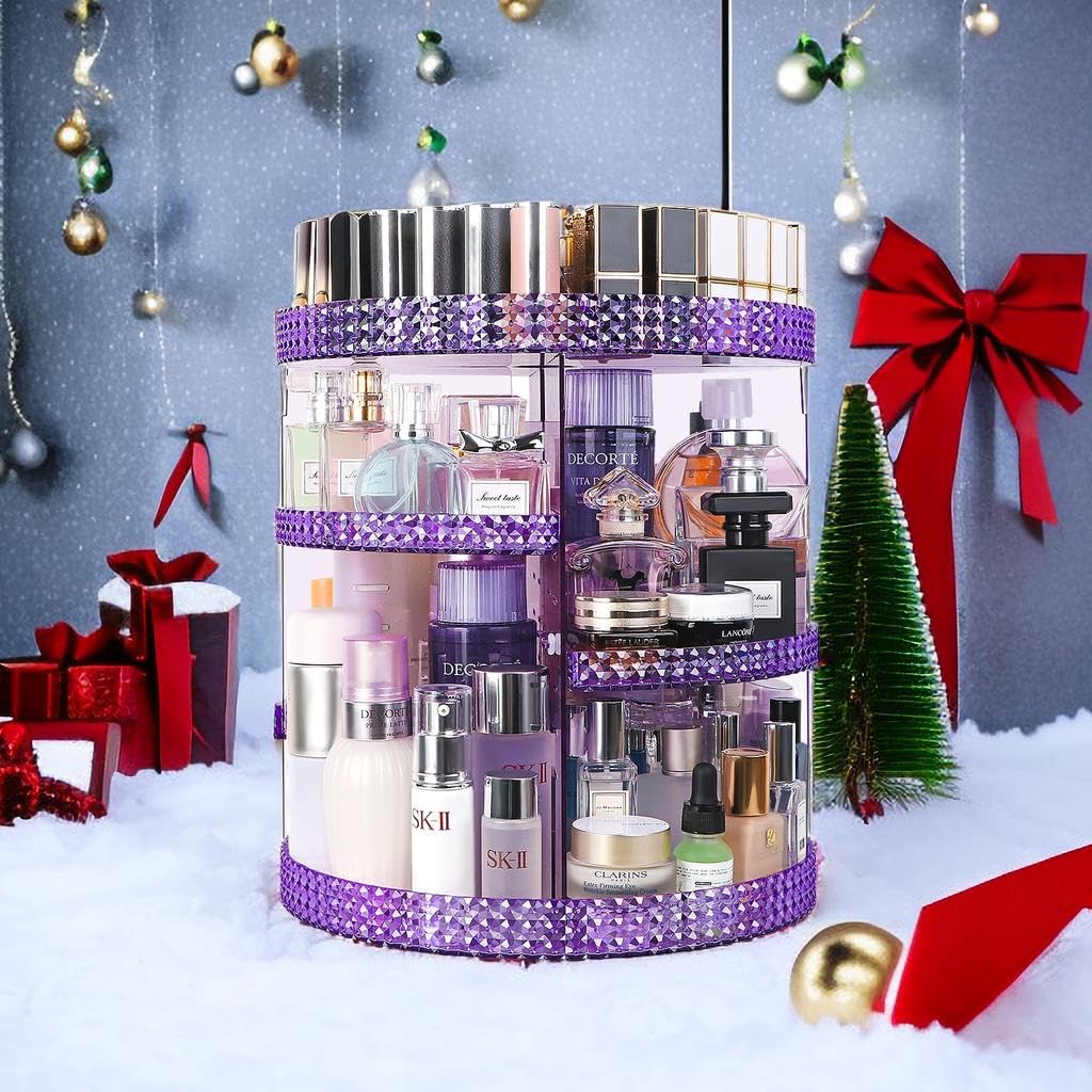 360 Degree Rotating Makeup Organizer - Extra Large Capacity Cosmetic Storage with 7 Removable Layers | Spinning Perfume & Skincare Organizer for Dresser or Countertop (Purple) | Perfect for Vanity, Bathroom & Bedroom Organization