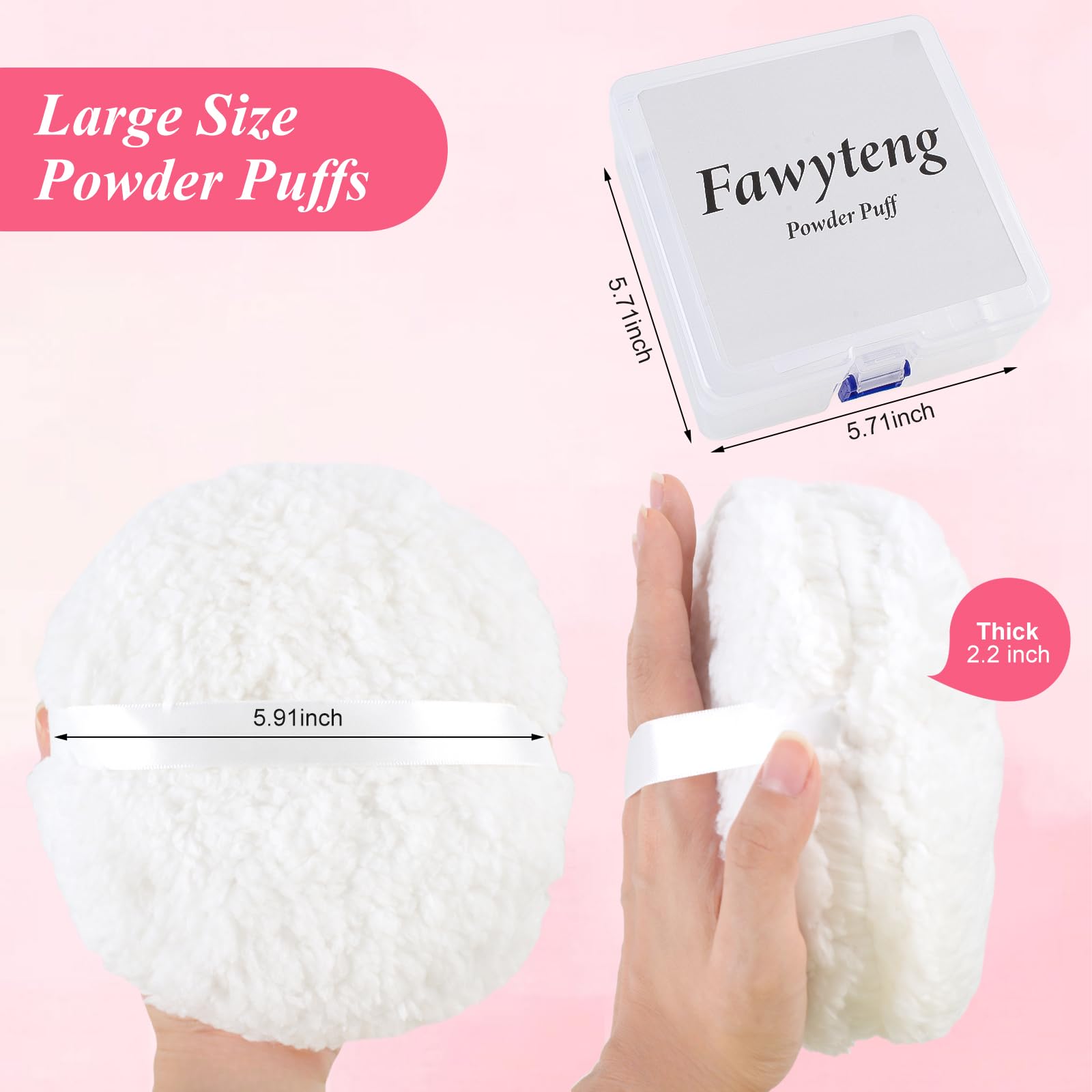 6 Inch Large Powder Puff for Body Powder - Soft Washable Makeup Sponge with Container - Face & Body Powder Applicator for Women (White) - Perfect for Loose Powder, Setting Powder & Body Talc Application