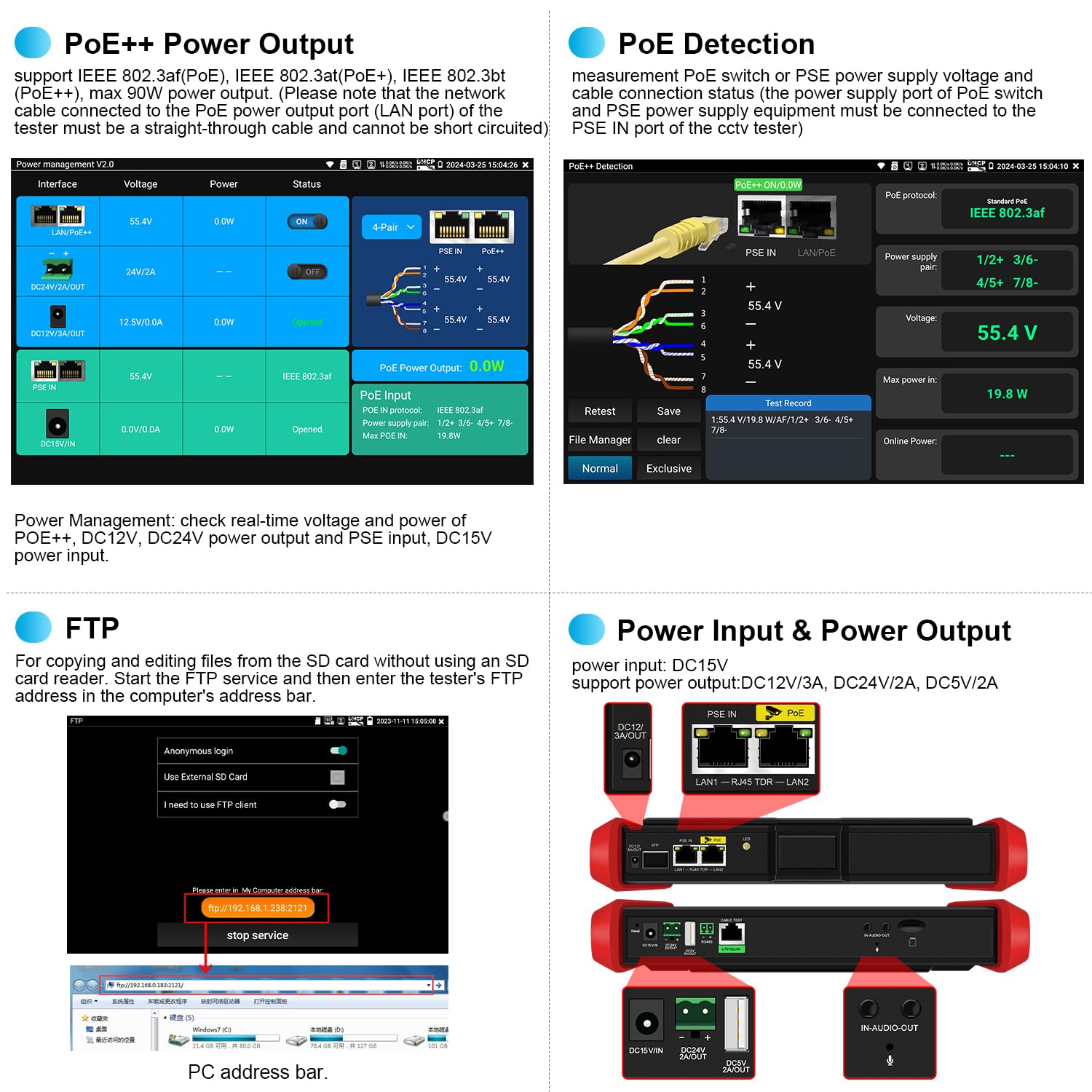 4K 12MP IP Camera Tester with 8