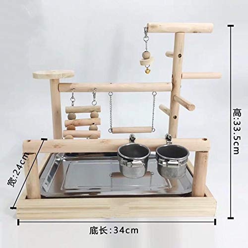 Premium Wooden Parrot Playstand with Ladder, Feeder Cups & Toys - Bird Play Gym, Exercise Perch & Playground for Parakeets, Cockatiels, Conures - Perfect for Cage-Free Playtime & Training Sessions