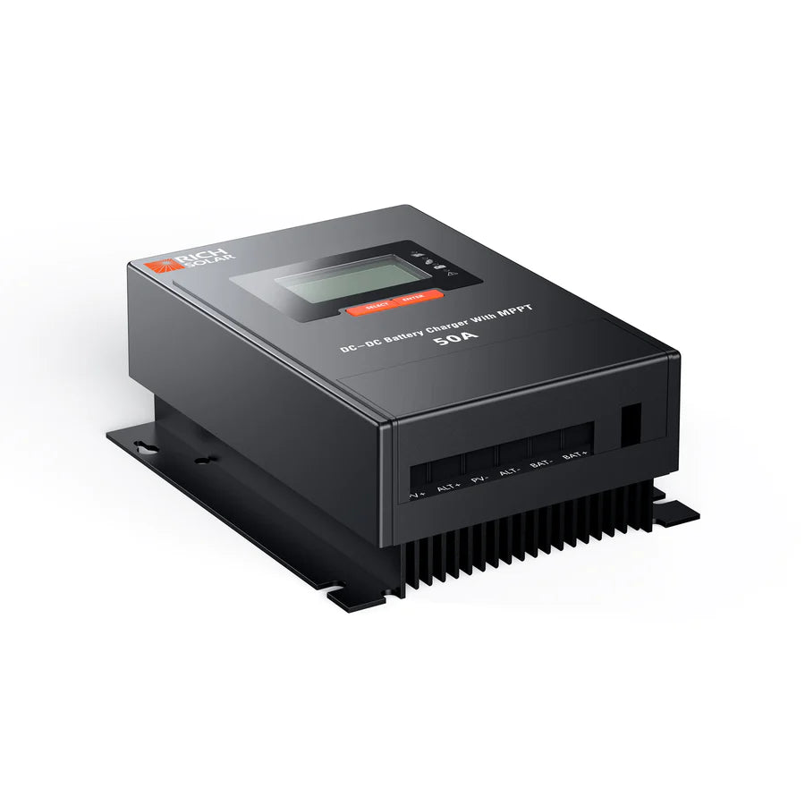 Rich Solar 50 Amp MPPT DC to DC Lithium Battery Charger for RVs, Boats & Off-Grid Solar Systems - Fast Alternator Charging Solution